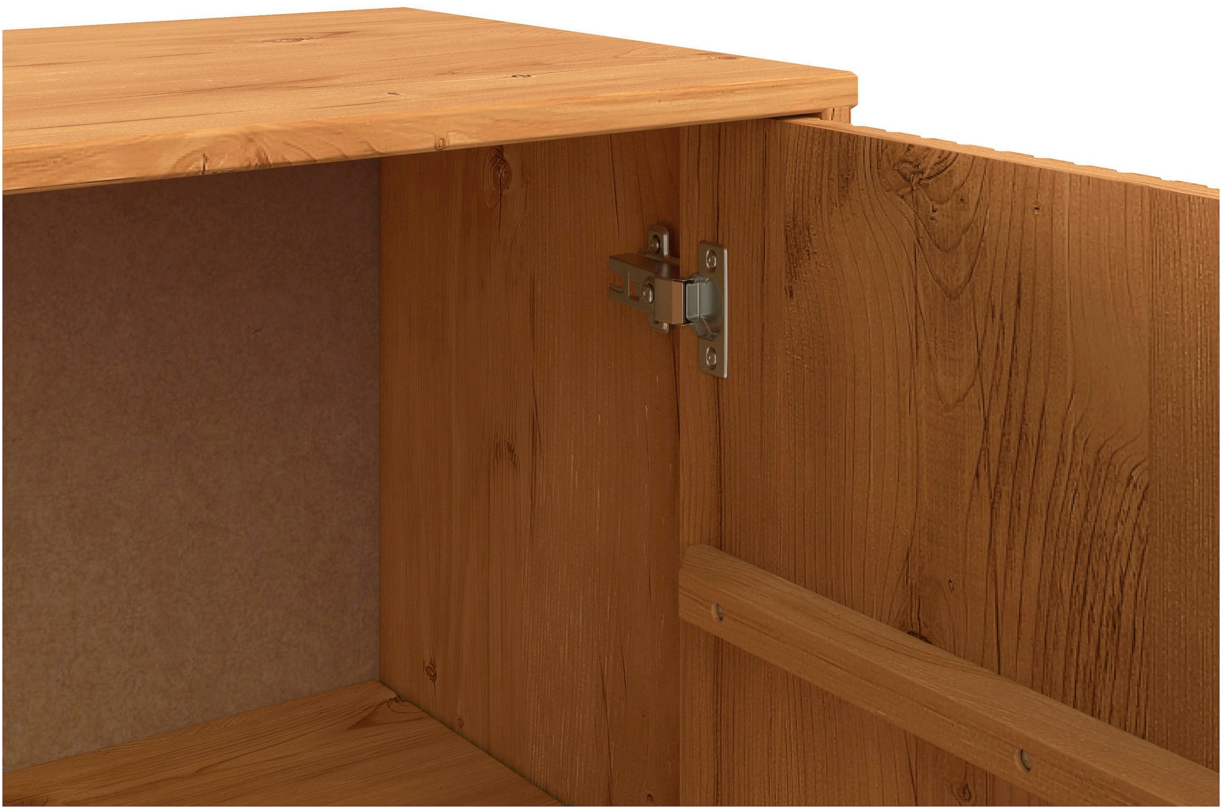 GOODproduct Highboard »Malmedy Midischrank mit einer Lamellenoptik und Push to Open Funktion« massives Kiefernholz, Push-to-open Funktion, verstellbare Einlegeböden
