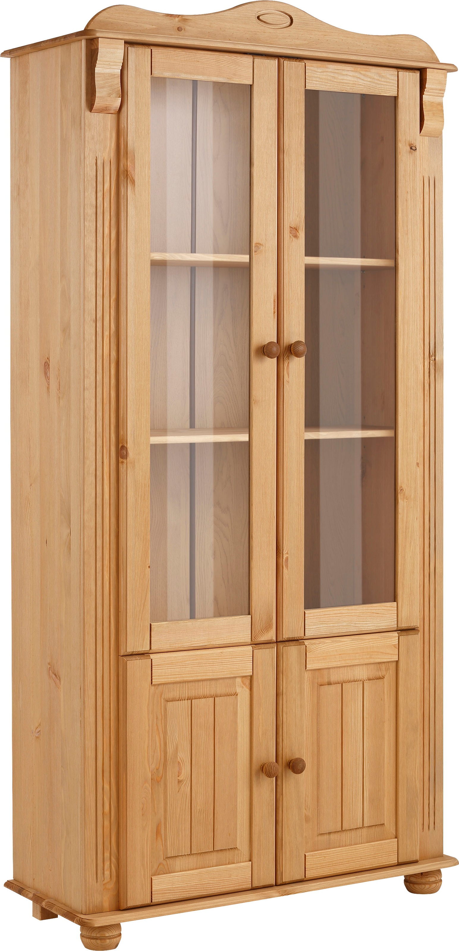 Image of GOODproduct Vitrine "Adele" 4-türig, Höhe 185 cm, mit Glaseinsätzen, aus massiver Kiefer, FSC