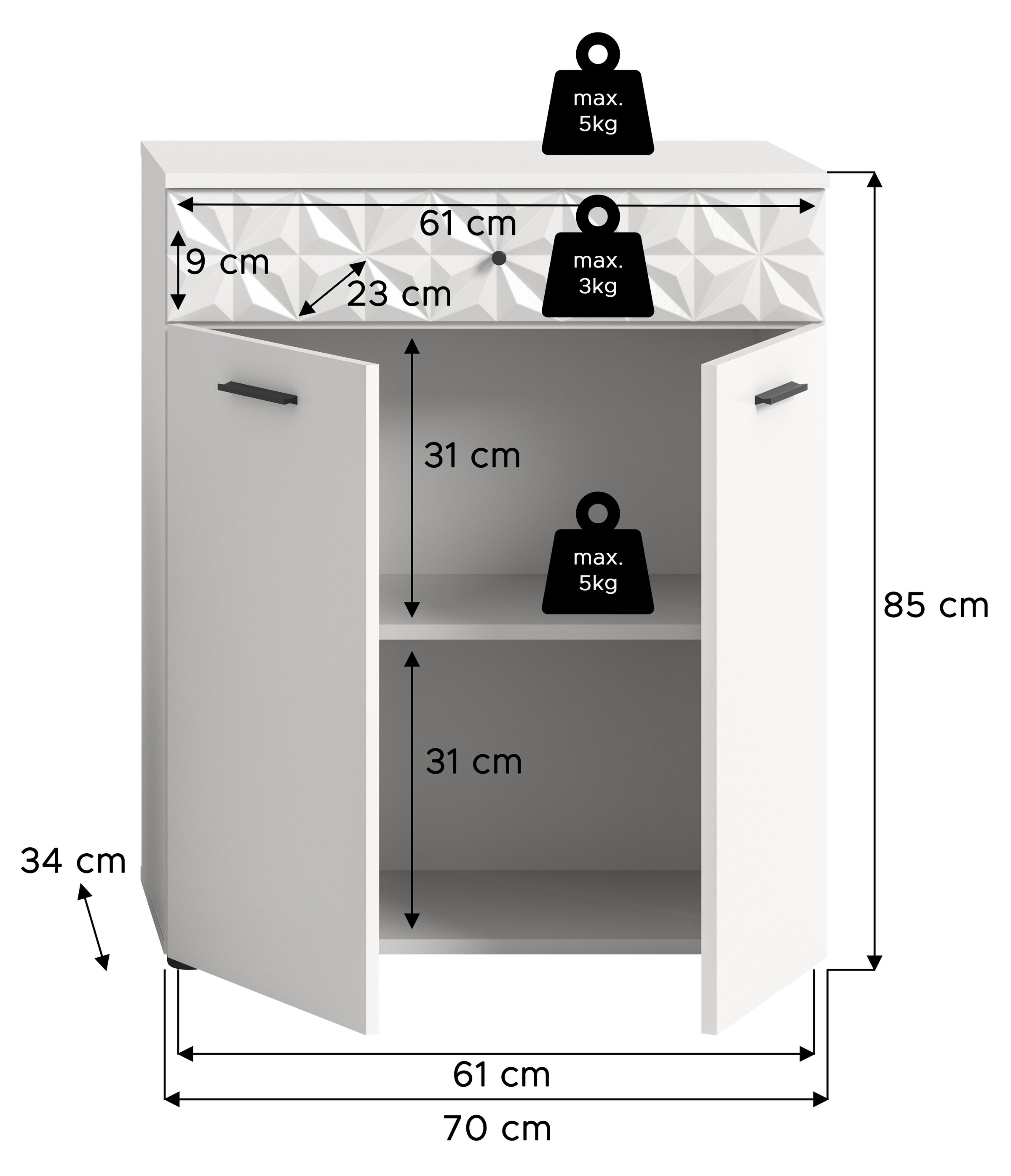 INOSIGN Unterschrank »VICENZA, TOPSELLER!, Breite 70cm, 2-türig, mit Front-Ornamentabsetzung« Standschrank, Badschrank, Kommode, Badkommode, Anrichte, Midischrank