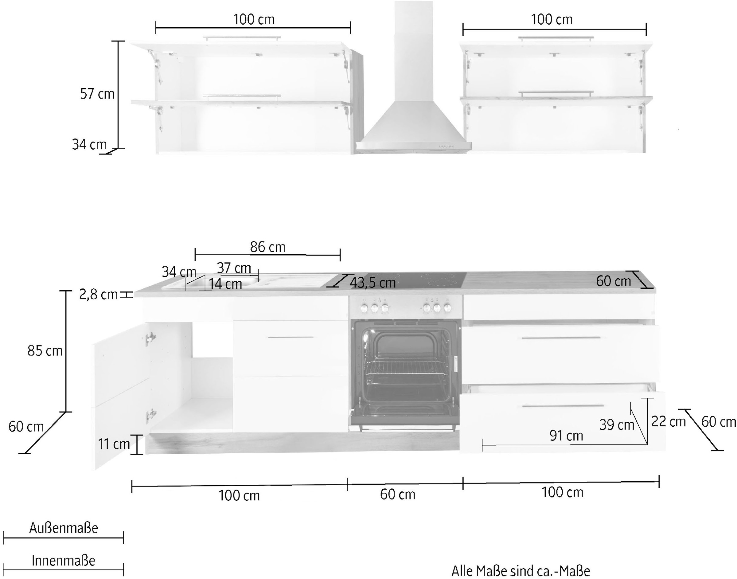 KOCHSTATION Kitchenette »KS-Wien« largeur 260 cm, option appareils électroménagers