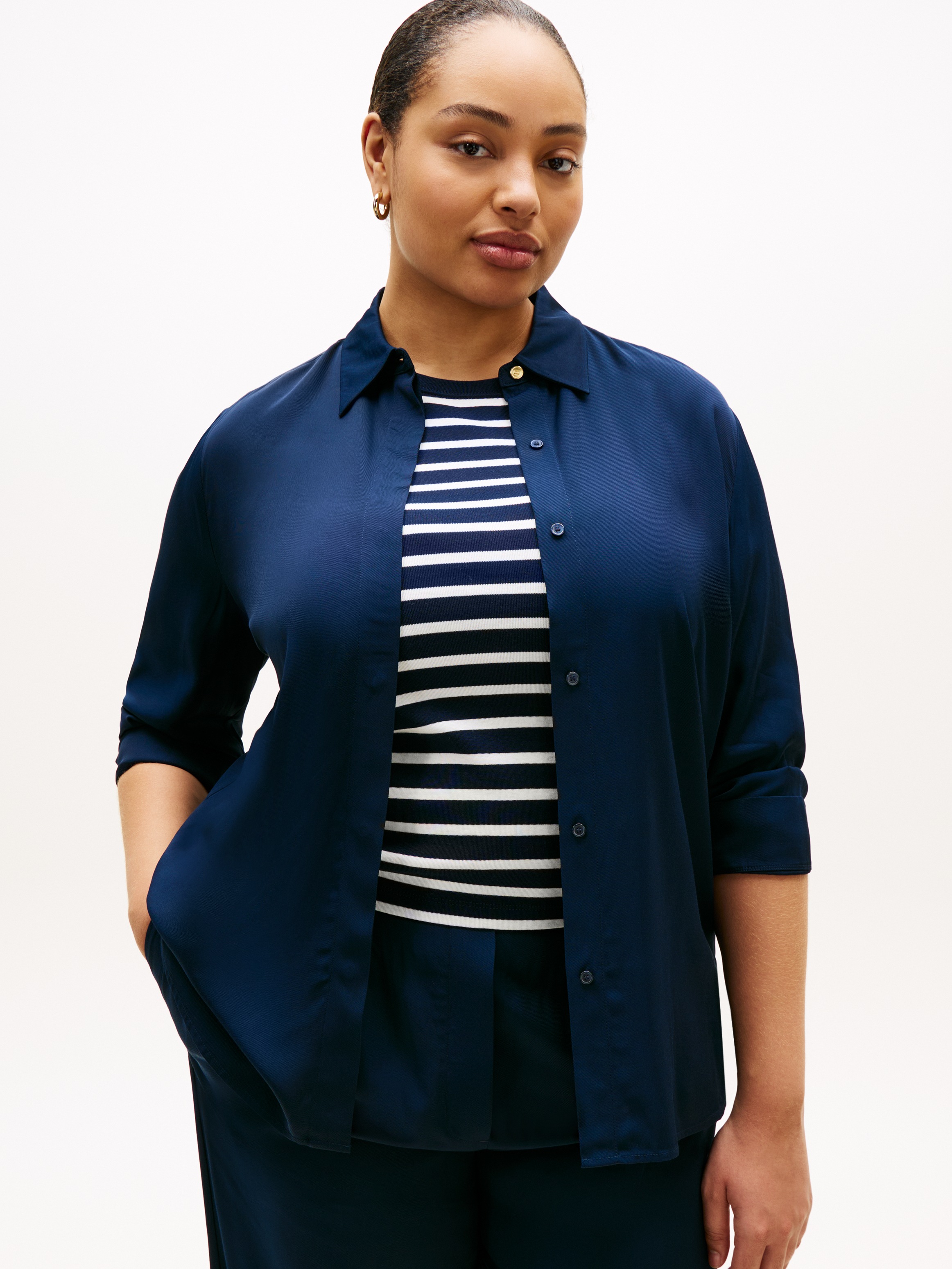 Image of Tommy Hilfiger Curve Hemdbluse "CRV VIS TWILL BUTTON UP SHIRT" in grossen Grössen