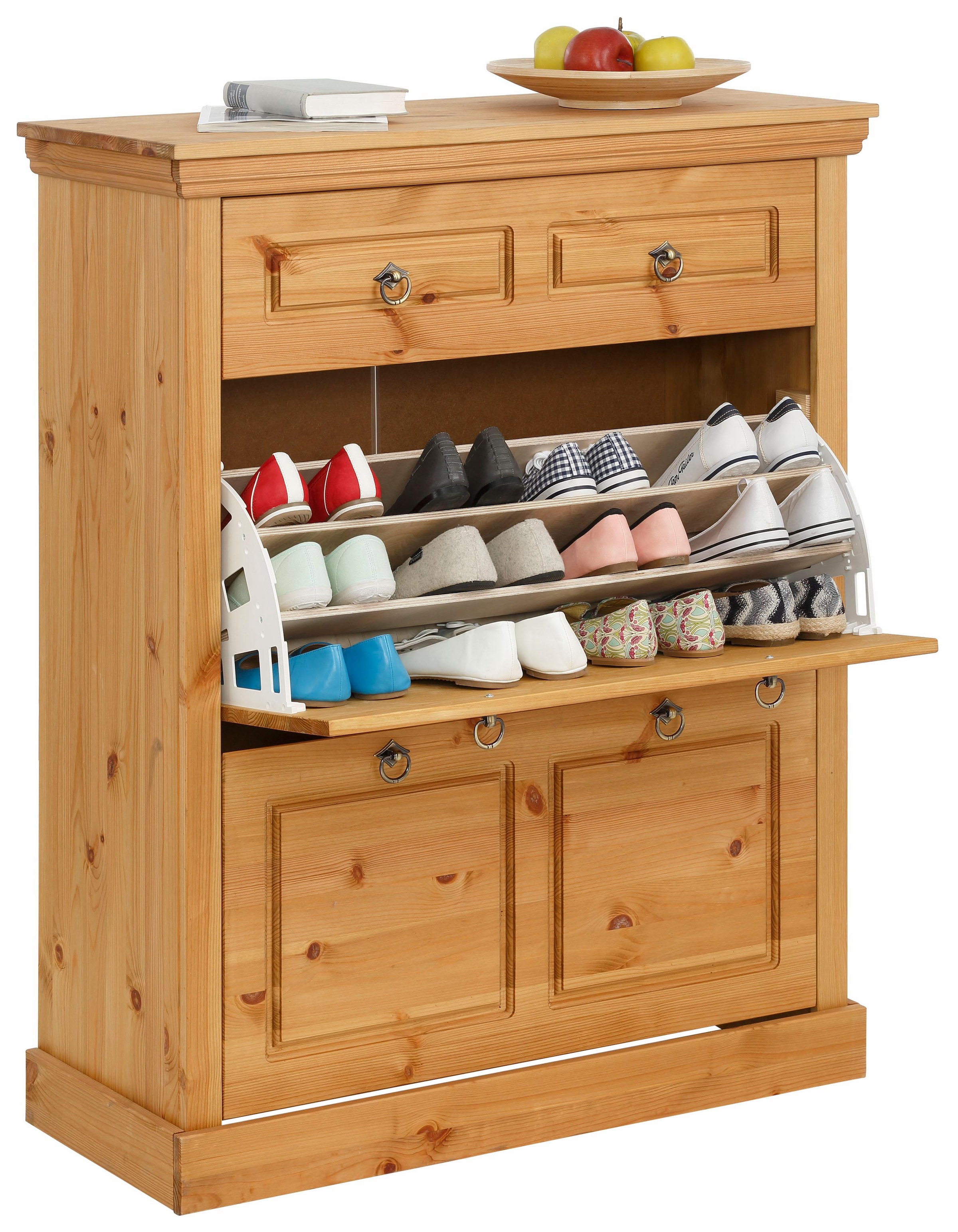 GOODproduct Schuhschrank »Basilico« aus massiver Kiefer, FSC®, Breite 90 cm, mit Schublade, Kassettenoptik