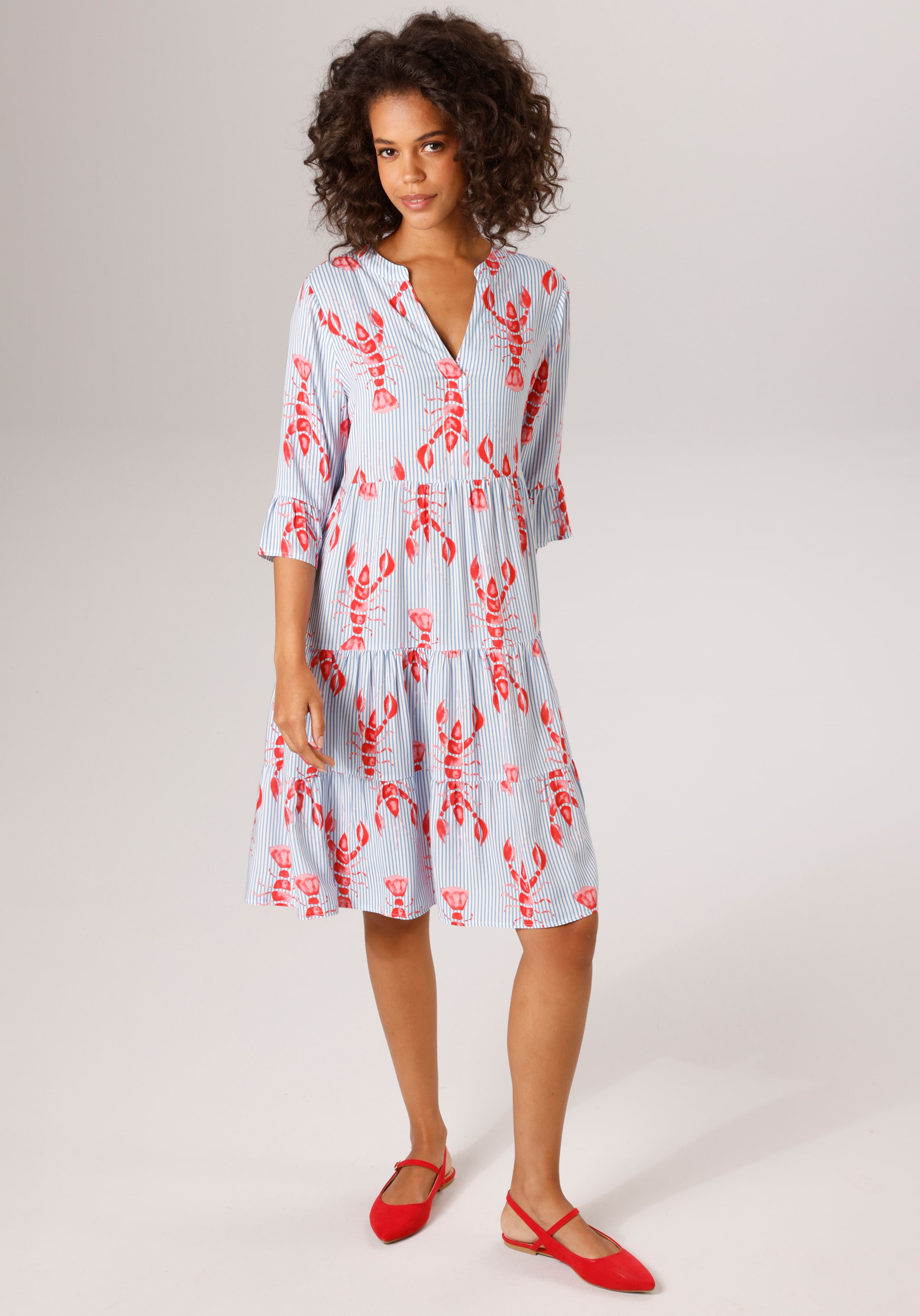 Image of Aniston CASUAL Tunikakleid, gestreift und mit Krebsen bedruckt