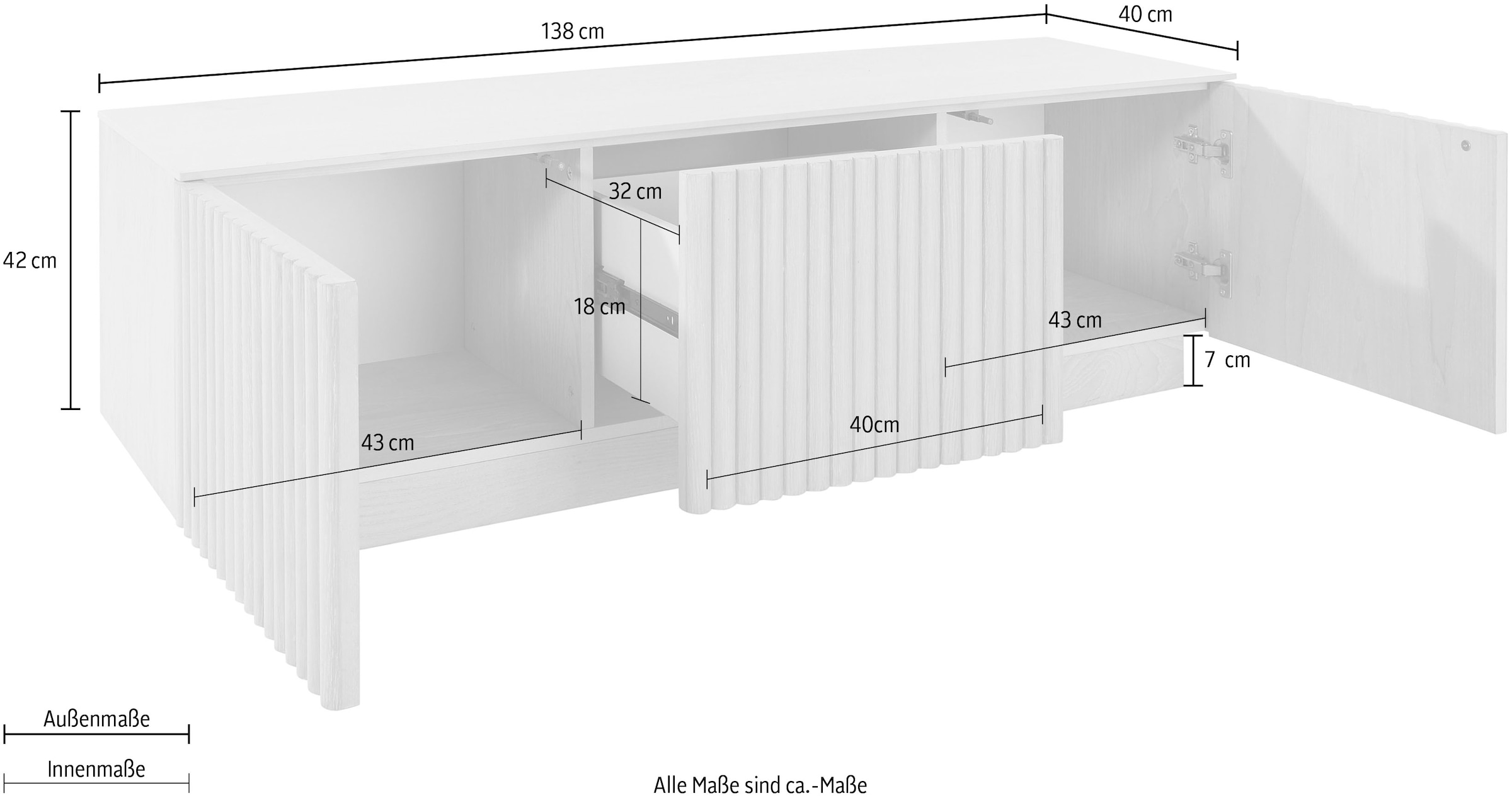 homsy by Ana Johnson Meuble TV »Solva« Holzoptik aus Esche, geriffelte Front, Keramikplatte, Breite 138 cm