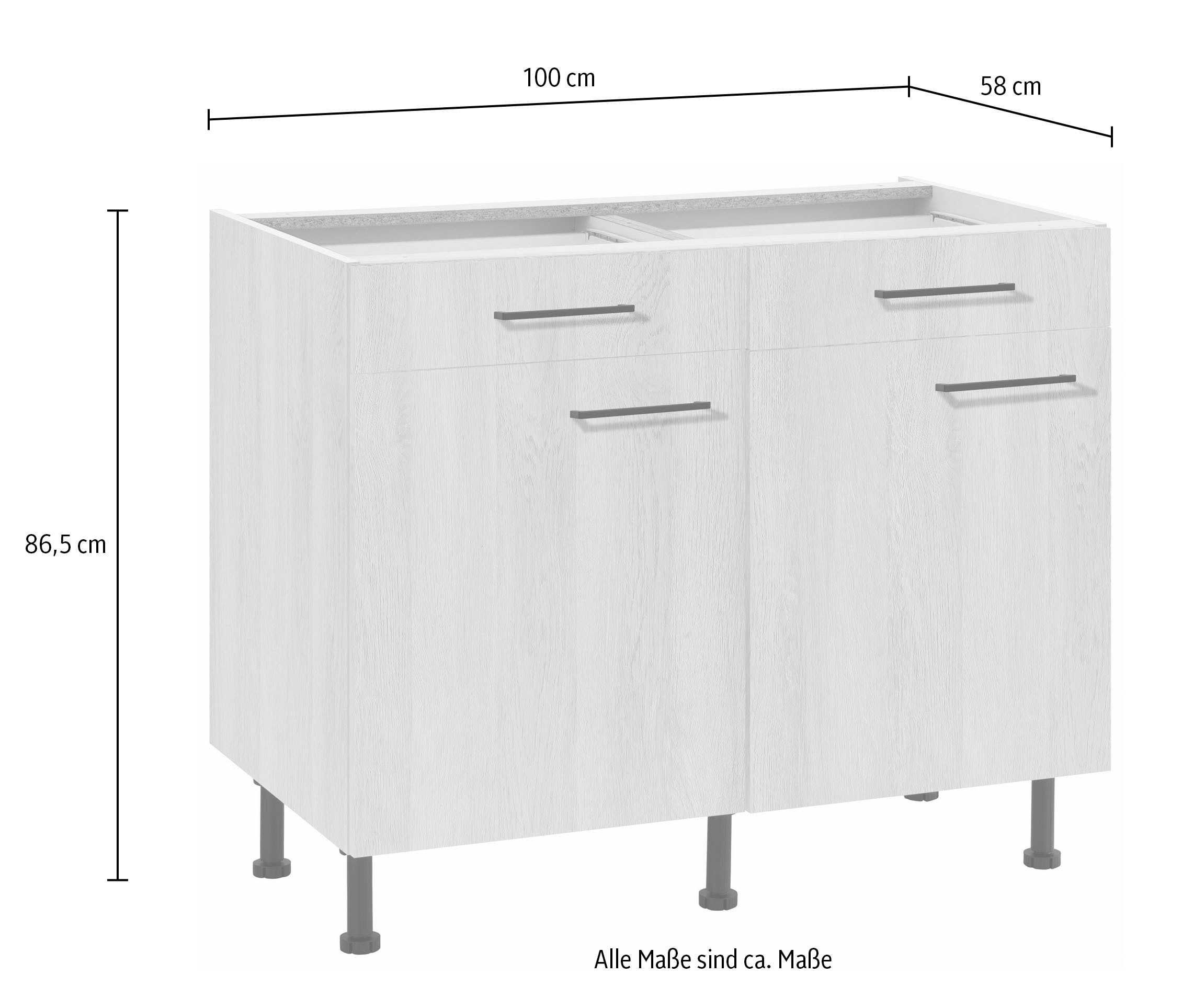 wiho Küchen Unterschrank »Nisos« 100 cm breit, Soft-Close in Schubladen, verstellbare Füsse, ohne Platte