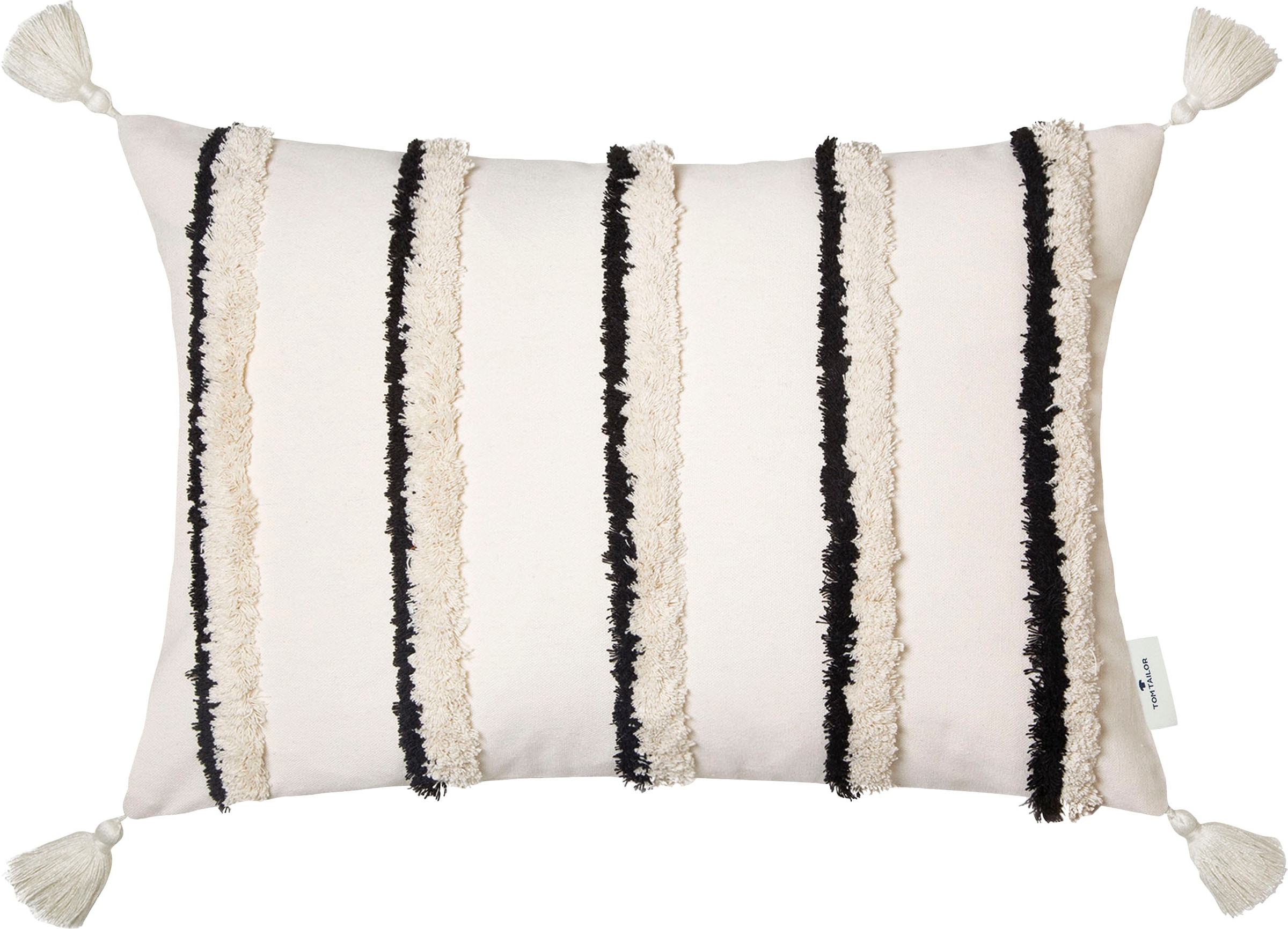 Image of TOM TAILOR HOME Dekokissen "Fluffy Stripe" Rautenmotiv und Quasten, Kissenhülle ohne Füllung, 1 Stück