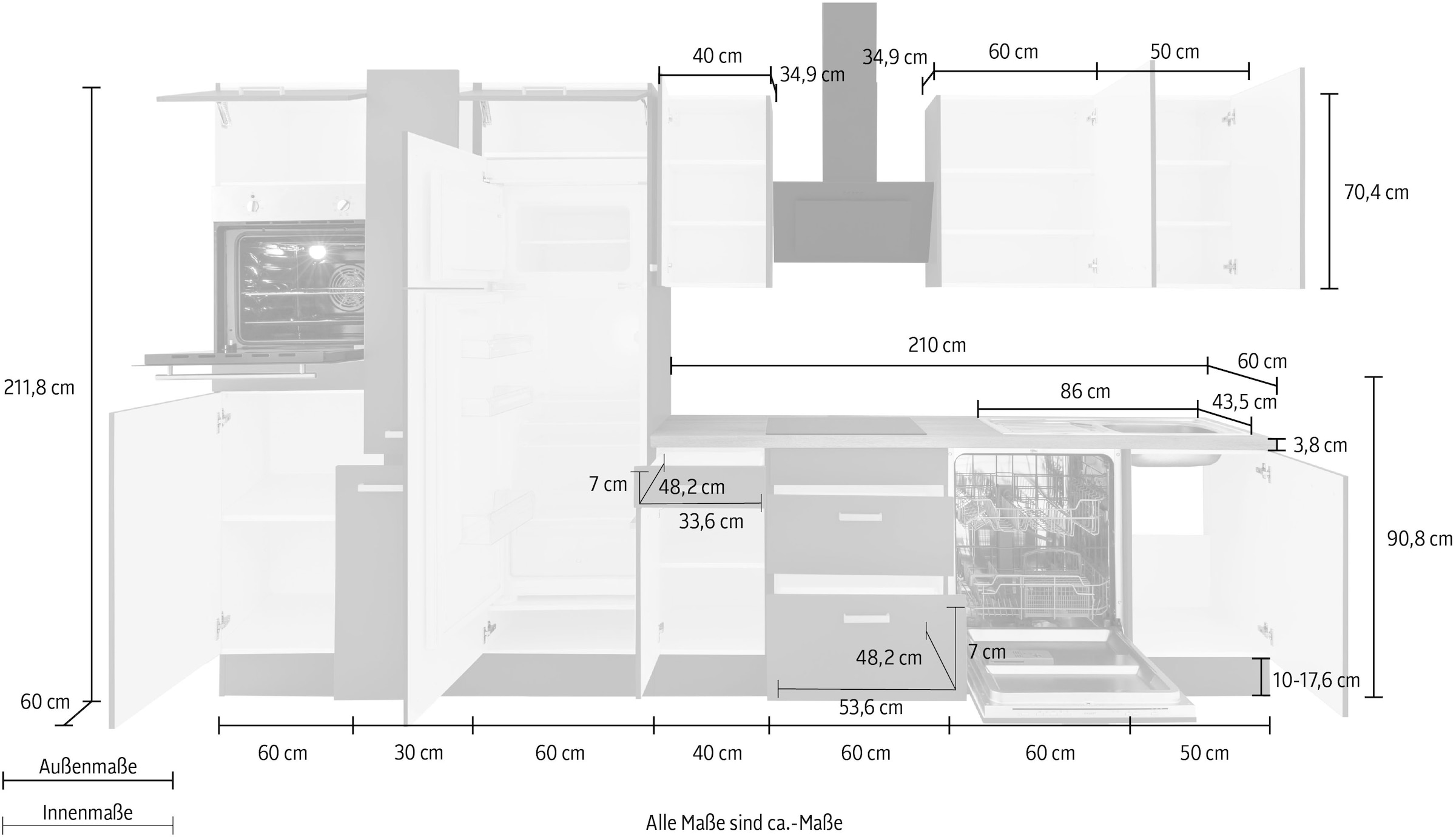 OPTIFIT Küchenzeile »Parma« ohne E-Geräte, Breite 360 cm