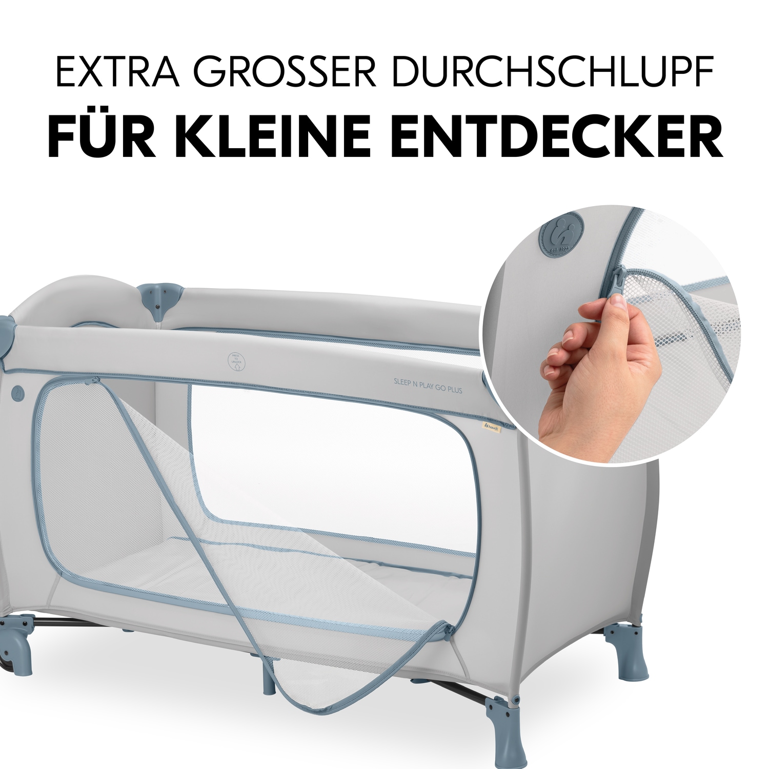 Hauck Lit de voyage pour bébé »Sleep N Play Go Plus, Dusty  Blue« mit integrierten Rädern; Vorderausstieg