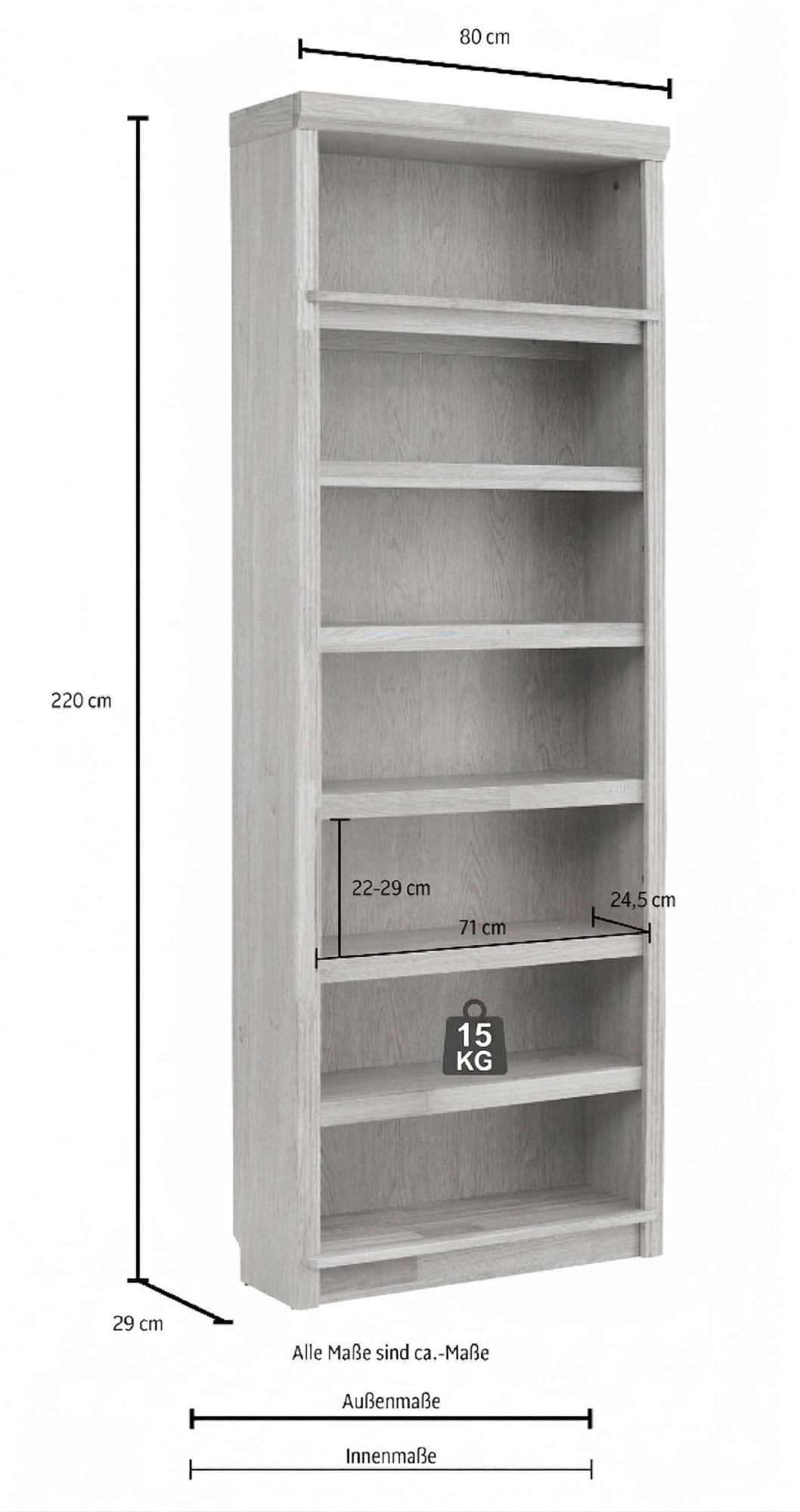 GOODproduct Bibliothek »Soeren - 7-tlg. Set: mit 1 Regal B 80 cm., 1 Regal B 40 cm, 1 Eckregal« Set, 7 Stk. tlg. Inkl. 1 Vitrine,2 gerundeten Abschlussregalen und 1 Holzleiter,H220 cm