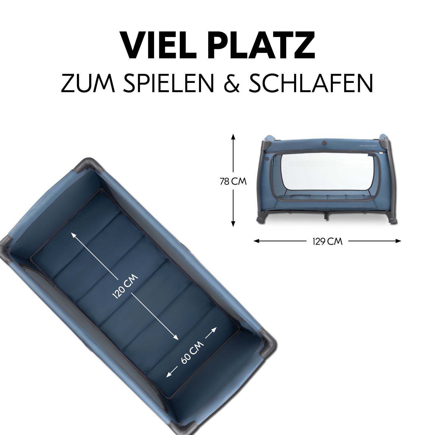 Hauck Lit de voyage pour bébé »Play N Relax Center, dark blue« inkl. Neugeboreneneinhang, Wickelmulde, Ausstieg, Räder