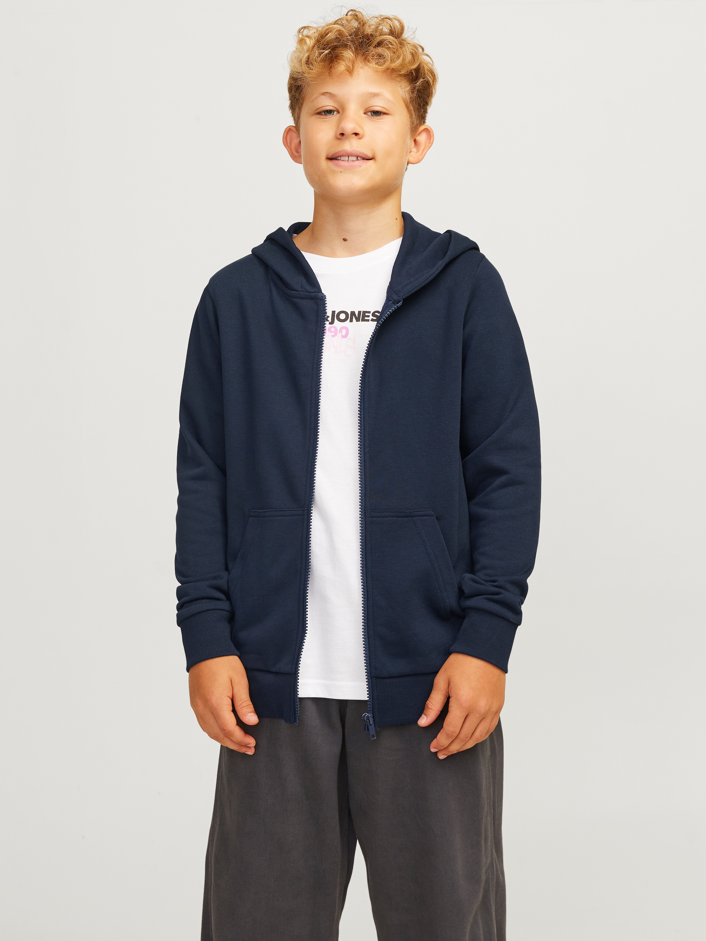 Image of Jack & Jones Junior Sweatjacke "JJEBRADLEY kombinierbar, mit Kapuze, pflegeleicht" unifarben, casual, regular fit, Sweatware, Kapuze