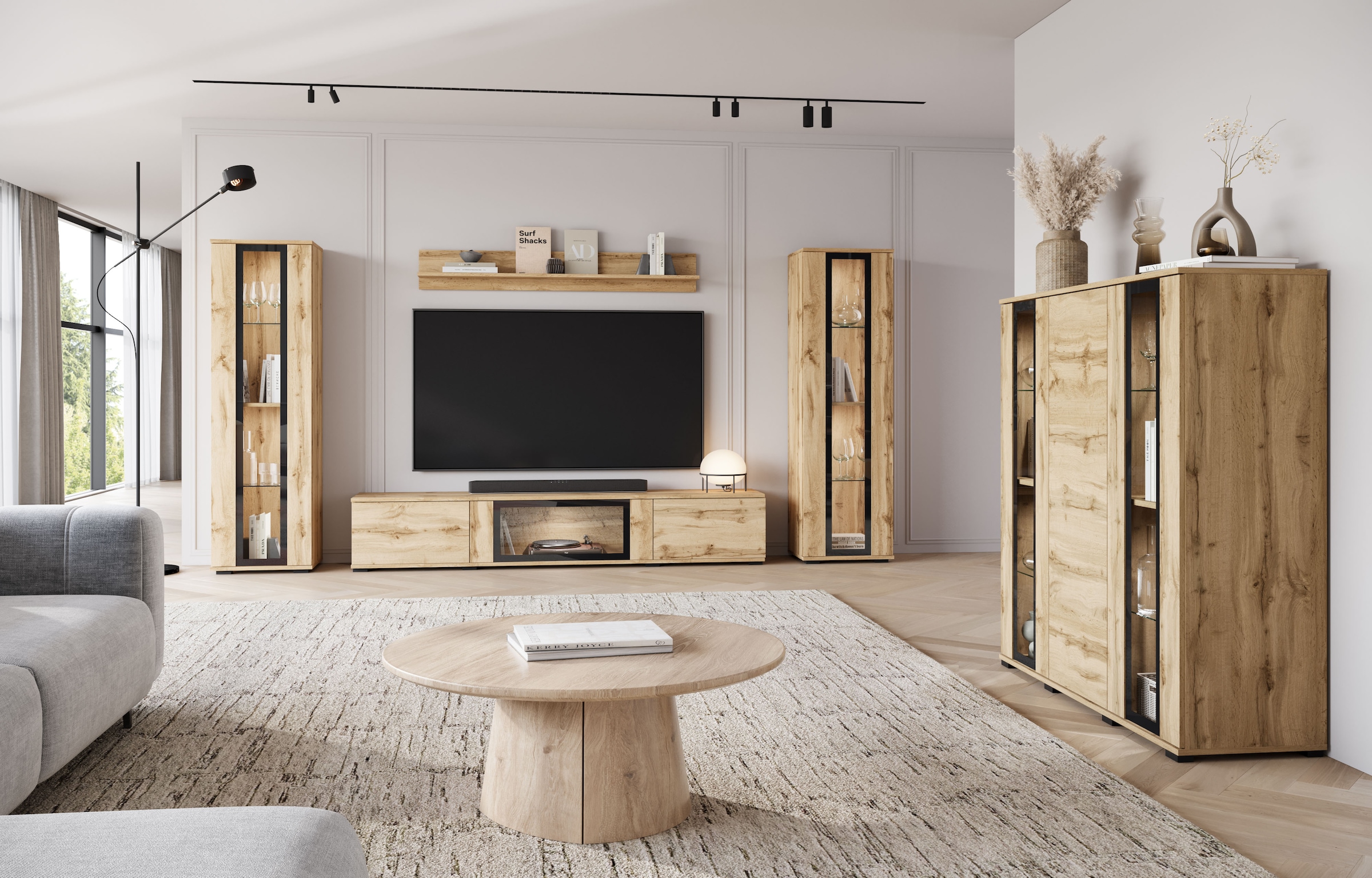 Home affaire Highboard »Caro, modernes Design mit Glaseinsätzen, Breite 120 cm« 1 Stk. tlg. grifflose Fronten mit Push-to-Open, höhenverstellbare Einlegeböden