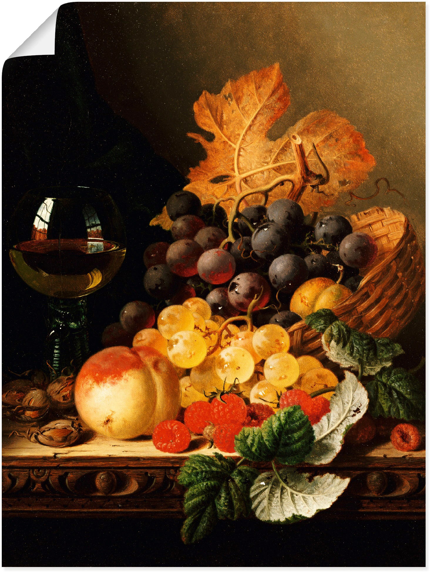 Image of Artland Wandbild »Weintrauben Himbeeren Pfirsich Glas Wein«, Arrangements, (1 St.), in vielen Grössen & Produktarten -Leinwandbild, Poster, Wandaufkleber / Wandtattoo auch für Badezimmer geeignet bei Ackermann Versand Schweiz