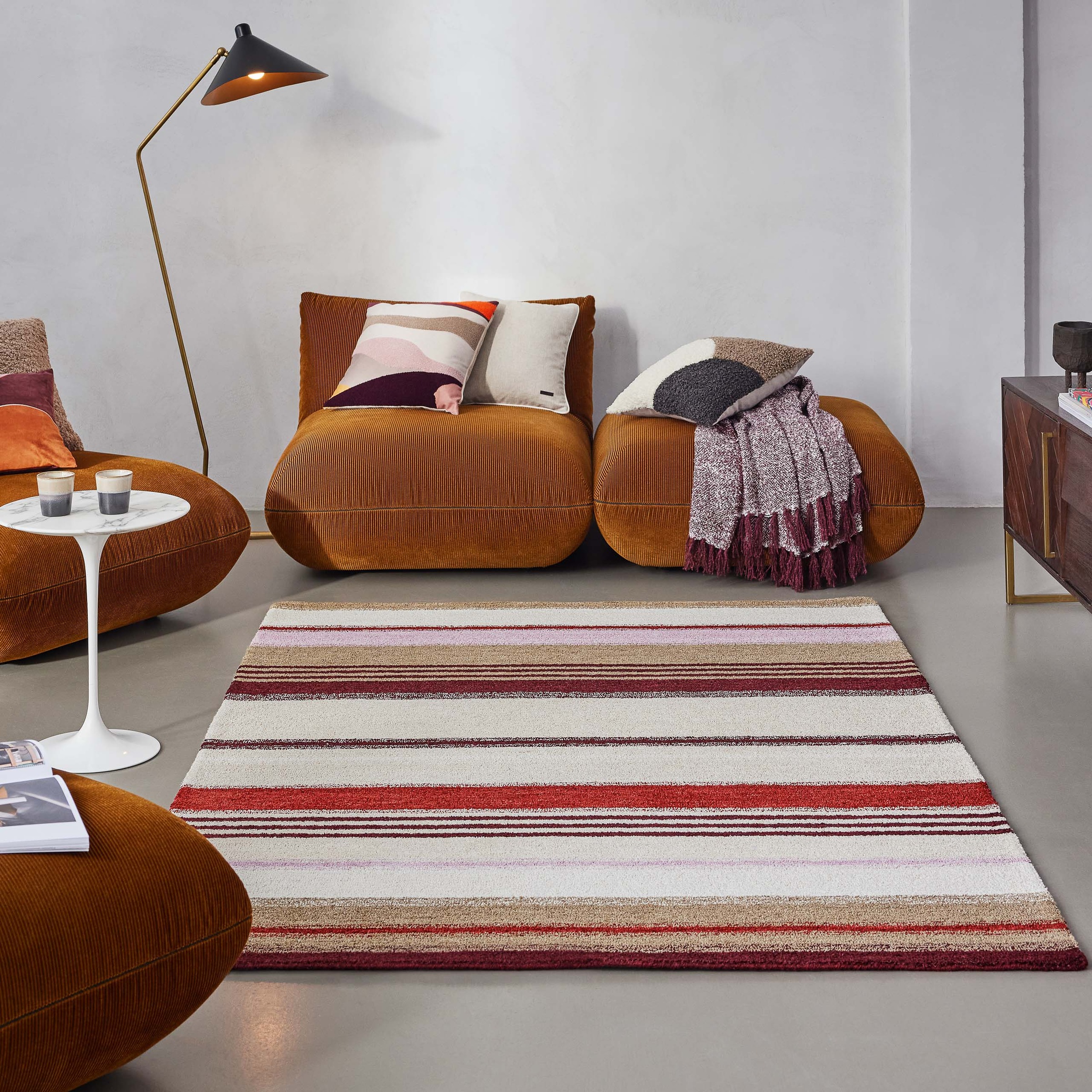 Wecon home Teppich »Petrol«, rechteckig, 7 mm Höhe, handgefertigt, pflegeleicht, gestreift, Wohnzimmer, Schlafzimmer
