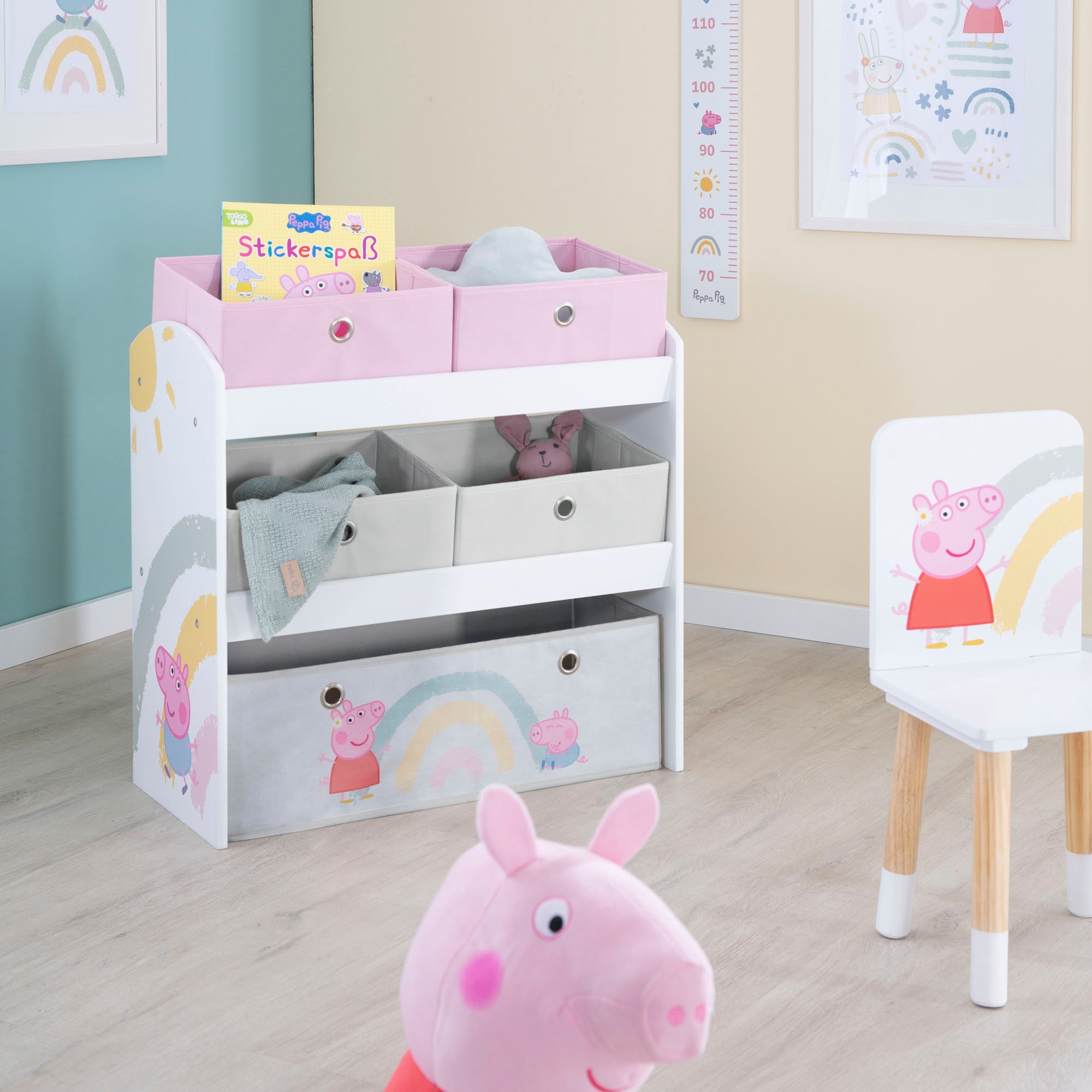 roba® Kinderregal »Peppa Pig, weiss«, inklusive 5 Stoffboxen in 2 Grössen