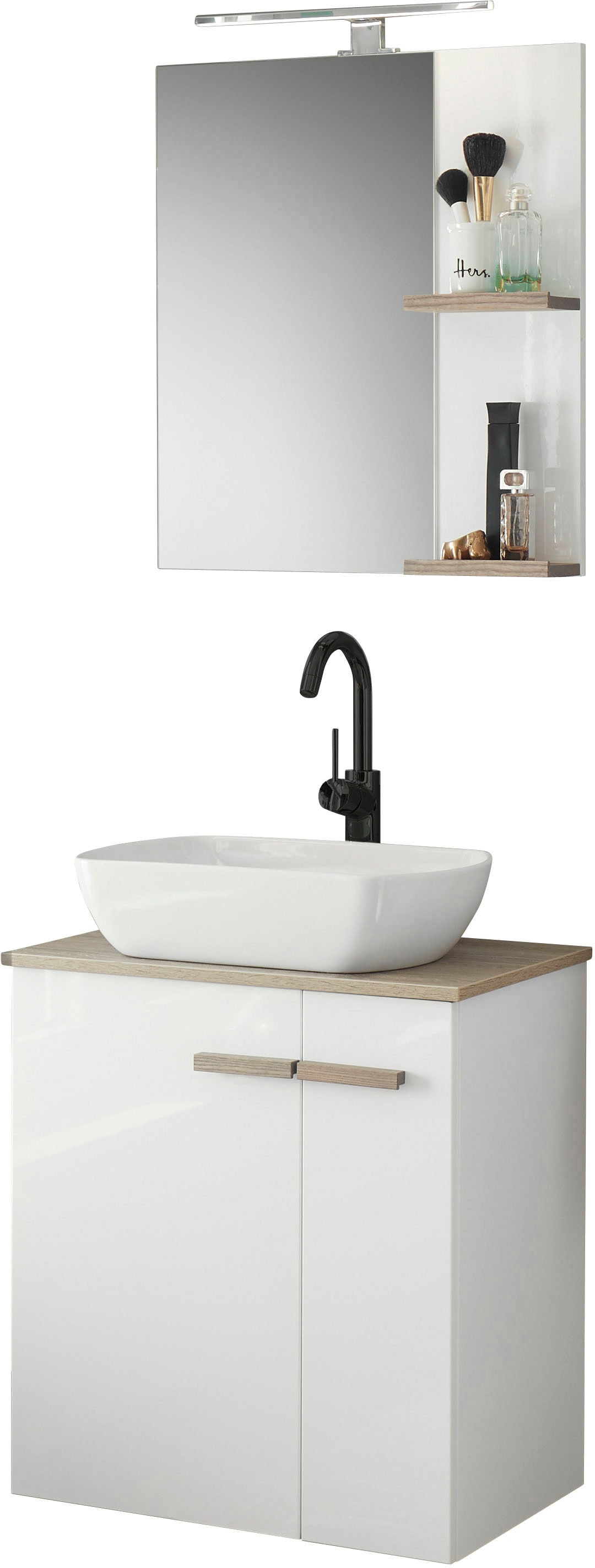 cm, »SOLiD«, Breite Waschtisch of Badmöbel-Set mit Spiegel 60 LED auf Style mit versandkostenfrei Aufsatzwaschbecken, St.), (2 Places