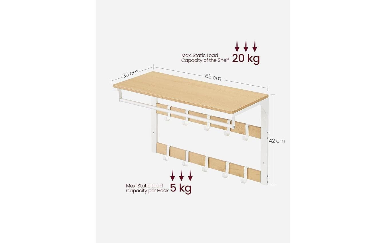 VASAGLE Porte-manteau mural »mit 10 Haken 65 cm x 42 cm«