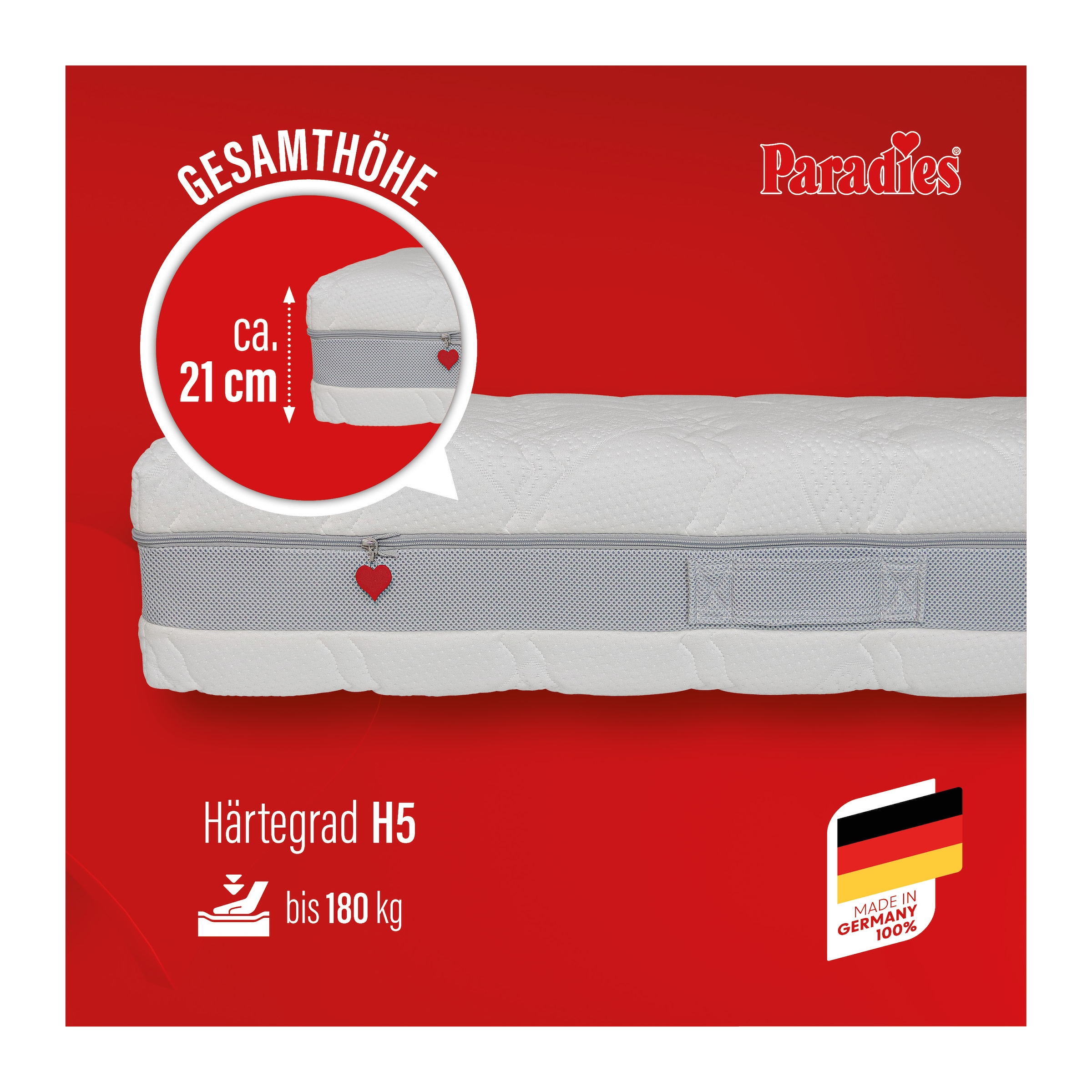 Paradies Taschenfederkernmatratze »Paradies Prolife Strong XXL Version des Testsiegers*« 22 cm hoch Raumgewicht: 35 kg/m³ 1 Stk. tlg. Kaltschaumversion Note GUT (2,2), getestet in 90x200 cm, Härtegrad 3
