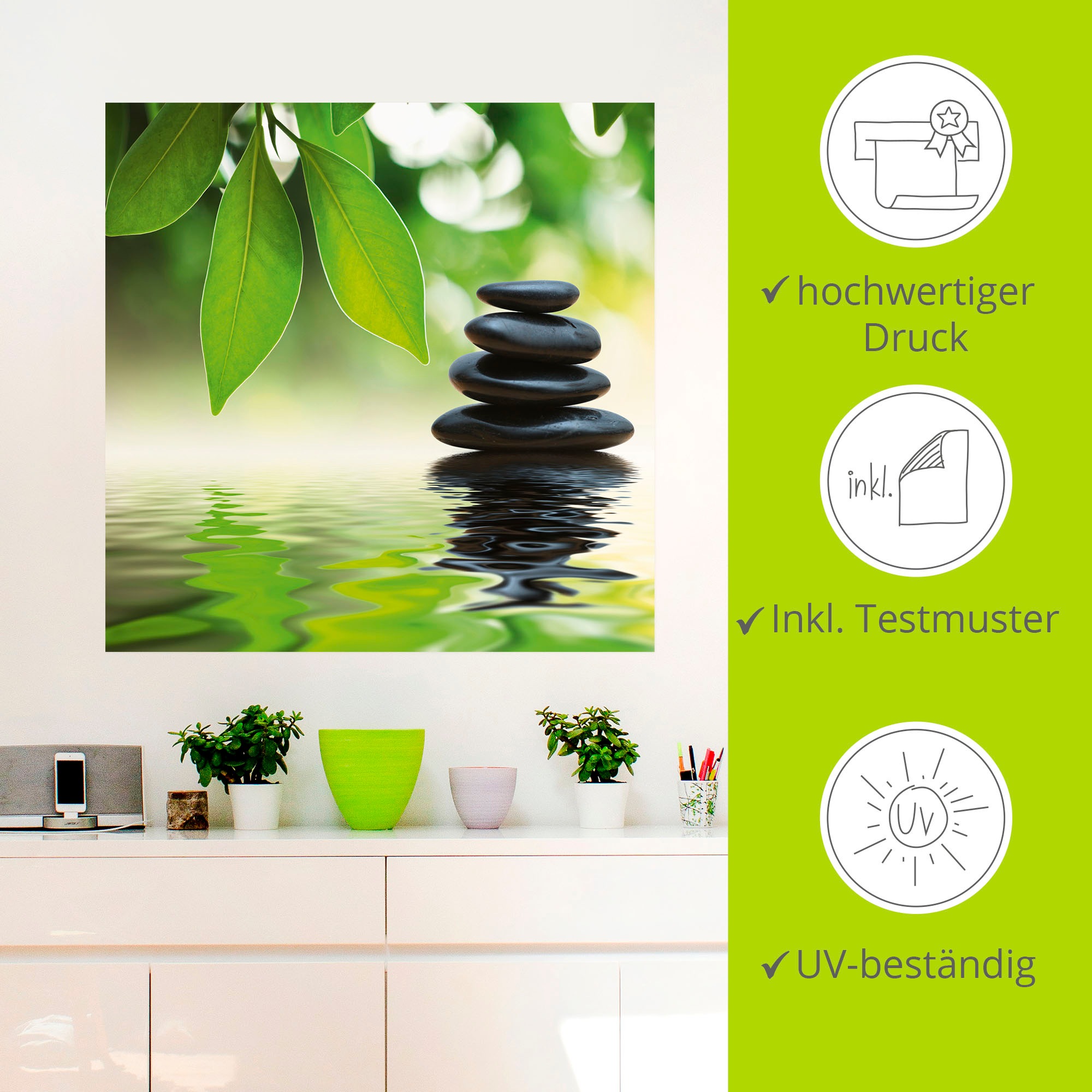 Artland Wandbild »Zen Steinpyramide auf Wasseroberfläche«, Zen, (1 St.), als Leinwandbild, Poster, Wandaufkleber in verschied. Grössen