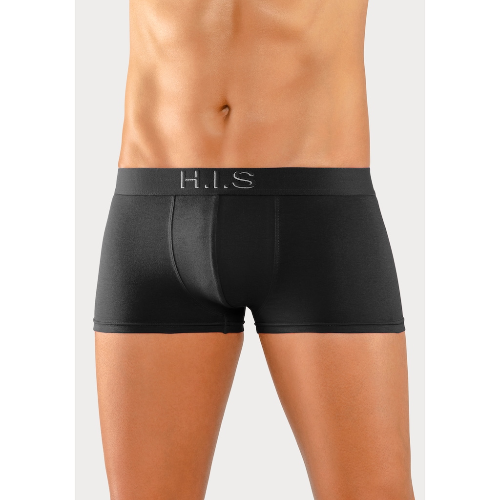 H.I.S Boxershorts, (Packung, 5 St.), in Hipster-Form am Webbund mit Logoschriftzug mit 3D Effekt
