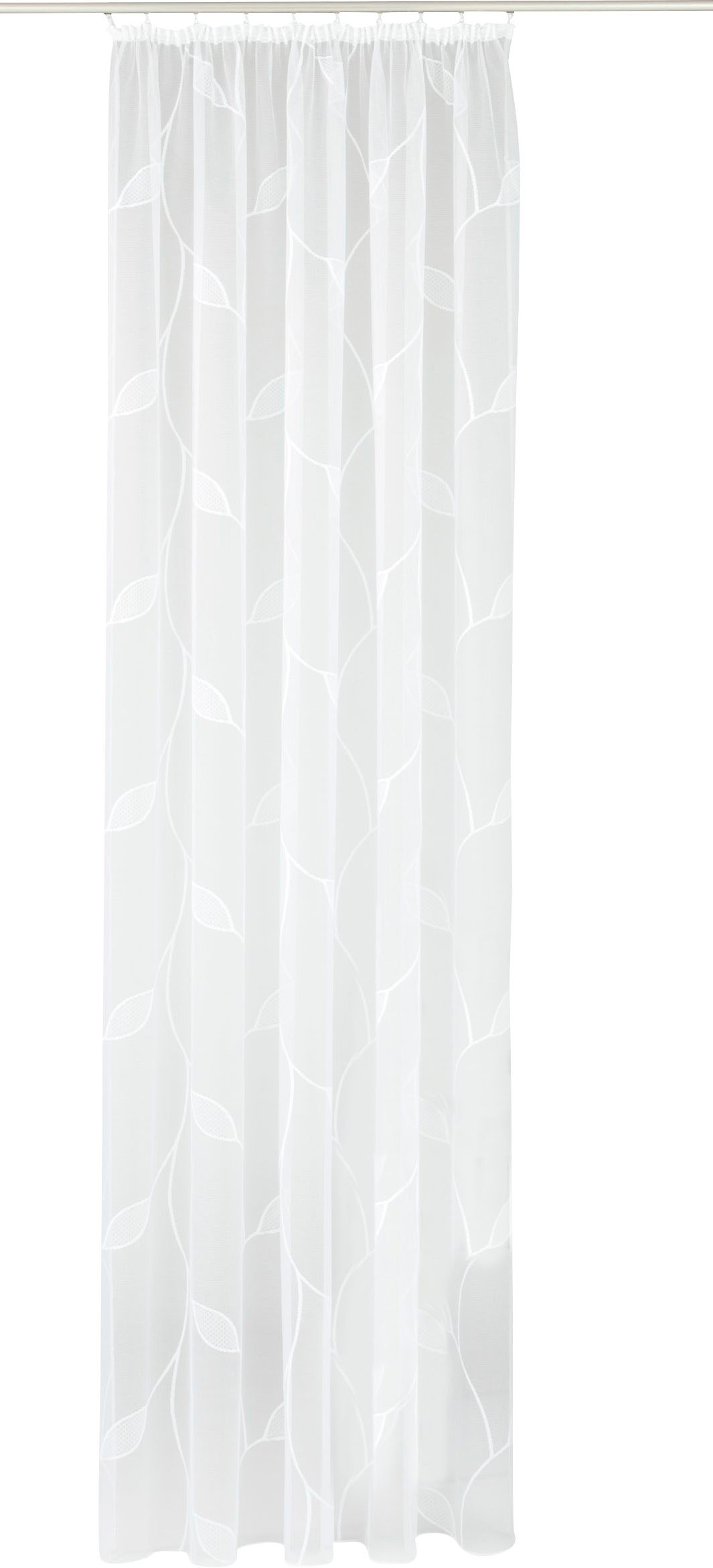 Image of VHG Gardine nach Mass »Cindy«, (1 St.), Stores, all over, gemustert, Blätter, transparent, Uni, weiss, Beschwerungsband, Jacquard, gewirkt, verschiedene Grössen bei Ackermann Versand Schweiz