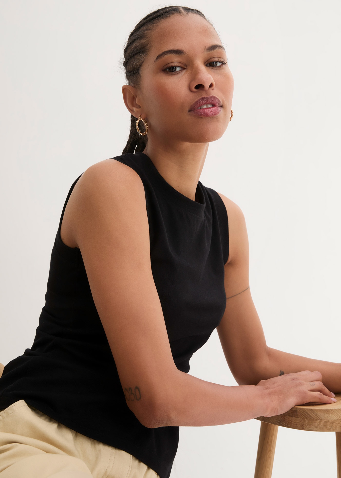 bonprix Shirttop »Tanktop mit reiner Baumwolle« Tanktop hochgeschlossen