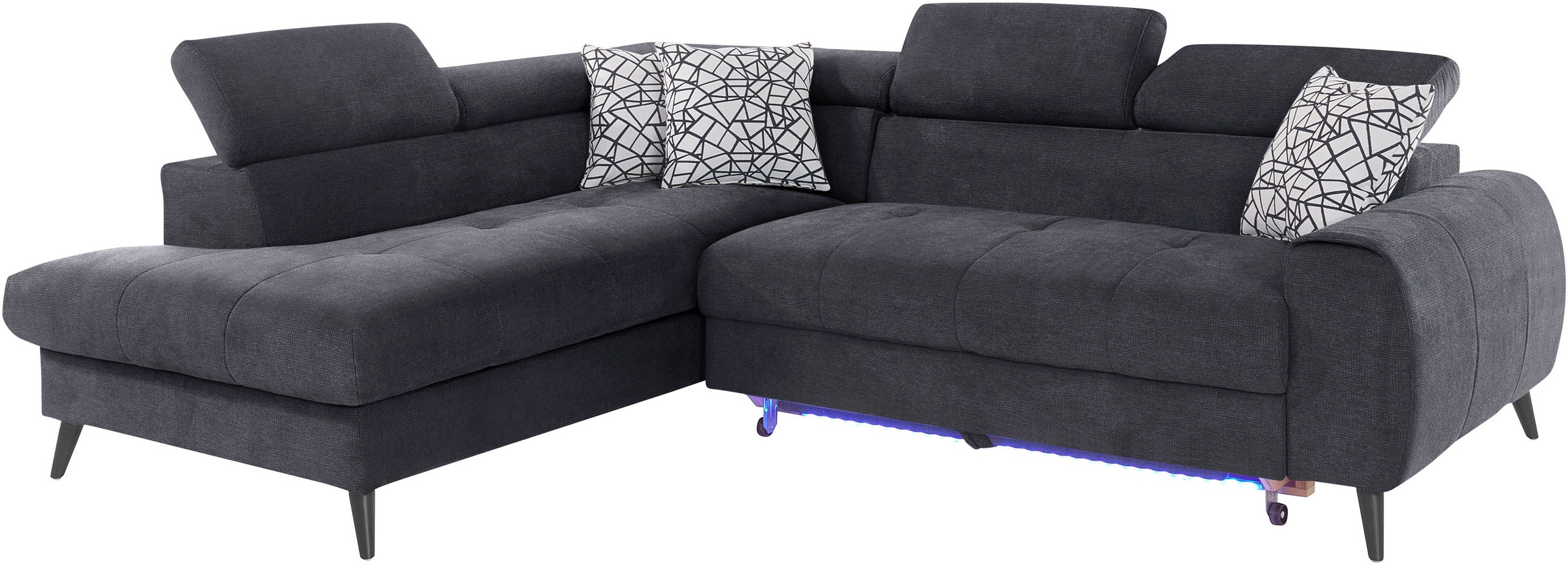 COTTA Ecksofa »Mia L-Form mit 3 Zierkissen«, wahlweise mit Bettfunktion, Bettkasten, Beleuchtung & Wireless-Charger