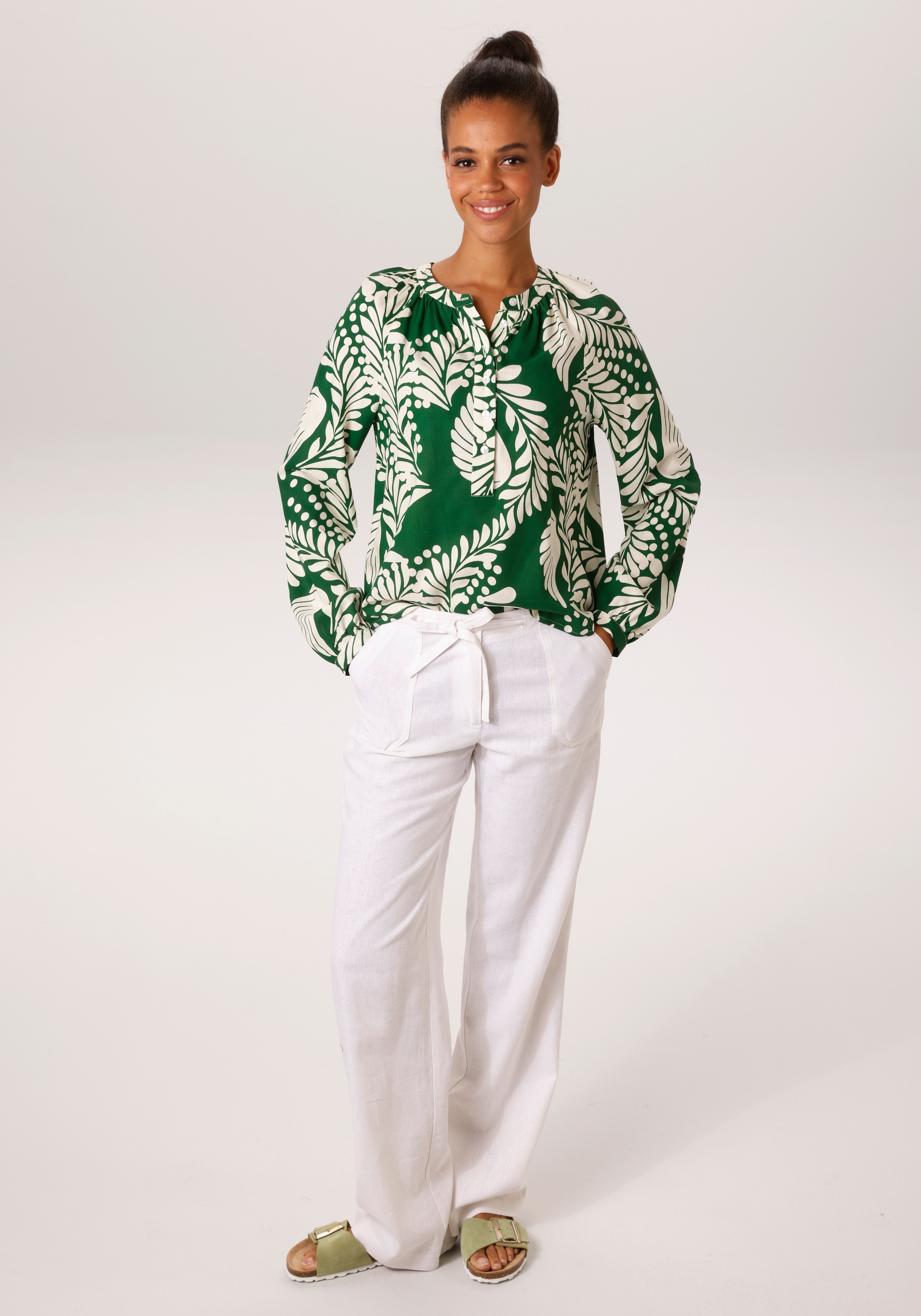 Aniston CASUAL Schlupfbluse mit grossflächigen, grafischen Blättern bedruckt - NEUE KOLLEKTION