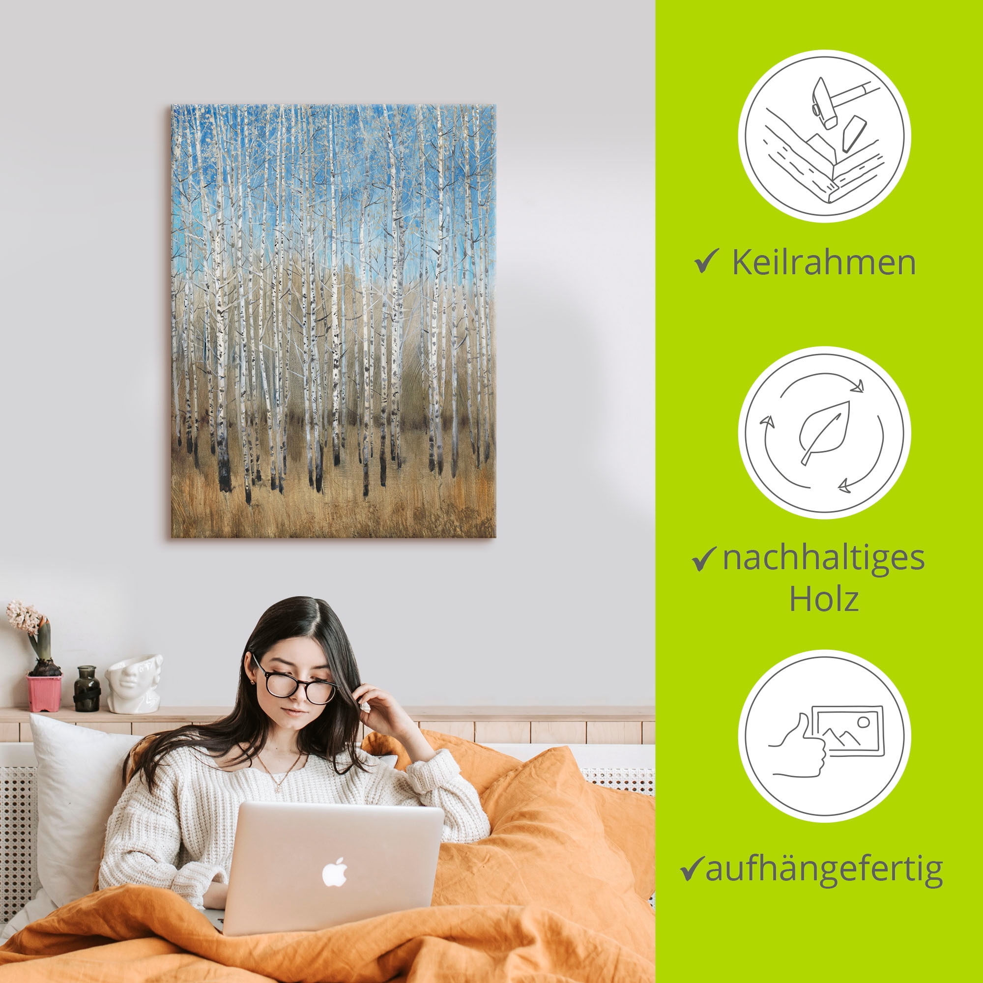 Artland Tableau sur toile »Staubige blaue Birken II« 1 cuis tlg. auf Holzrahmen gespannt