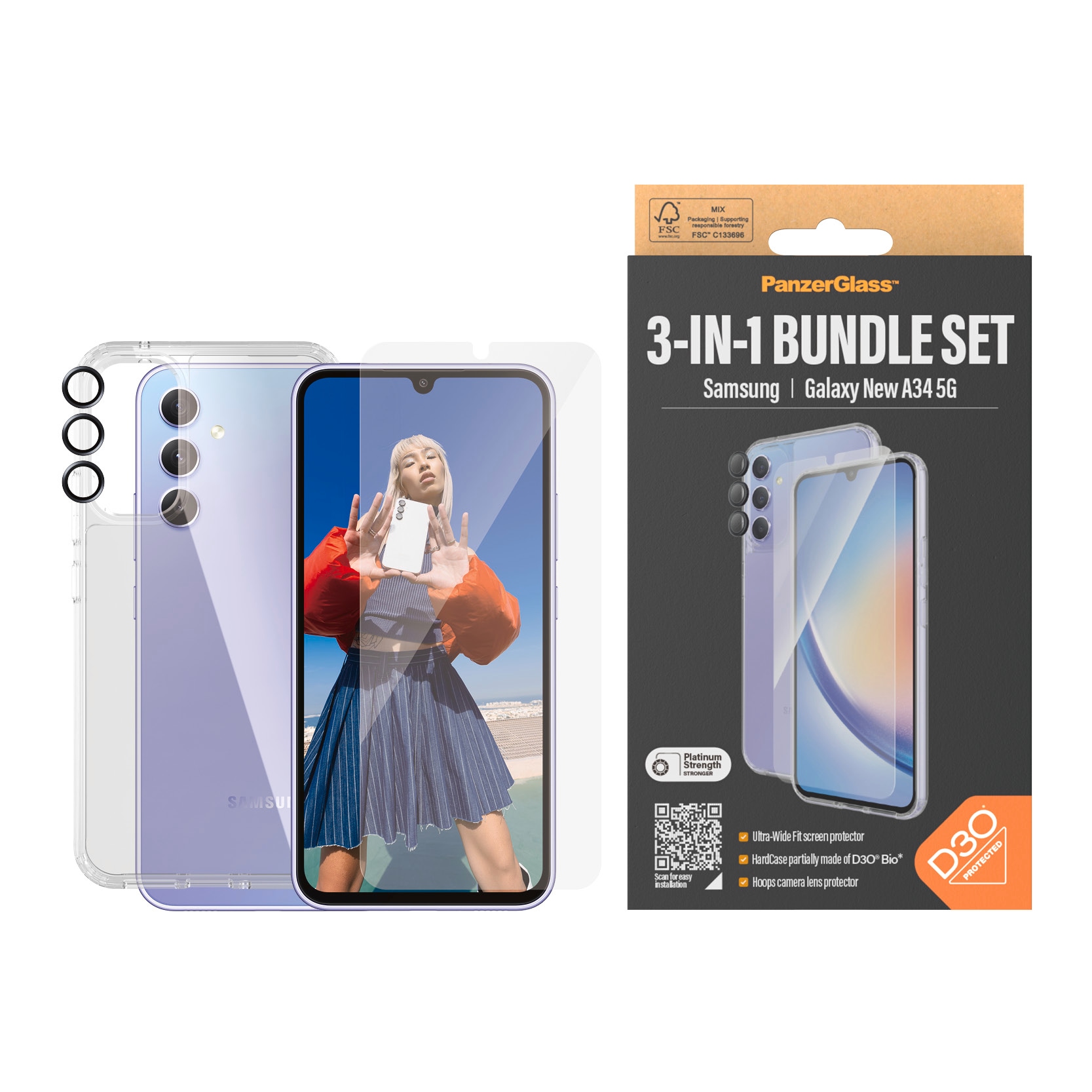 Displayschutzglas »3-in-1 Bundle Set für Samsung Galaxy A34 5G, UWF«, für Samsung...