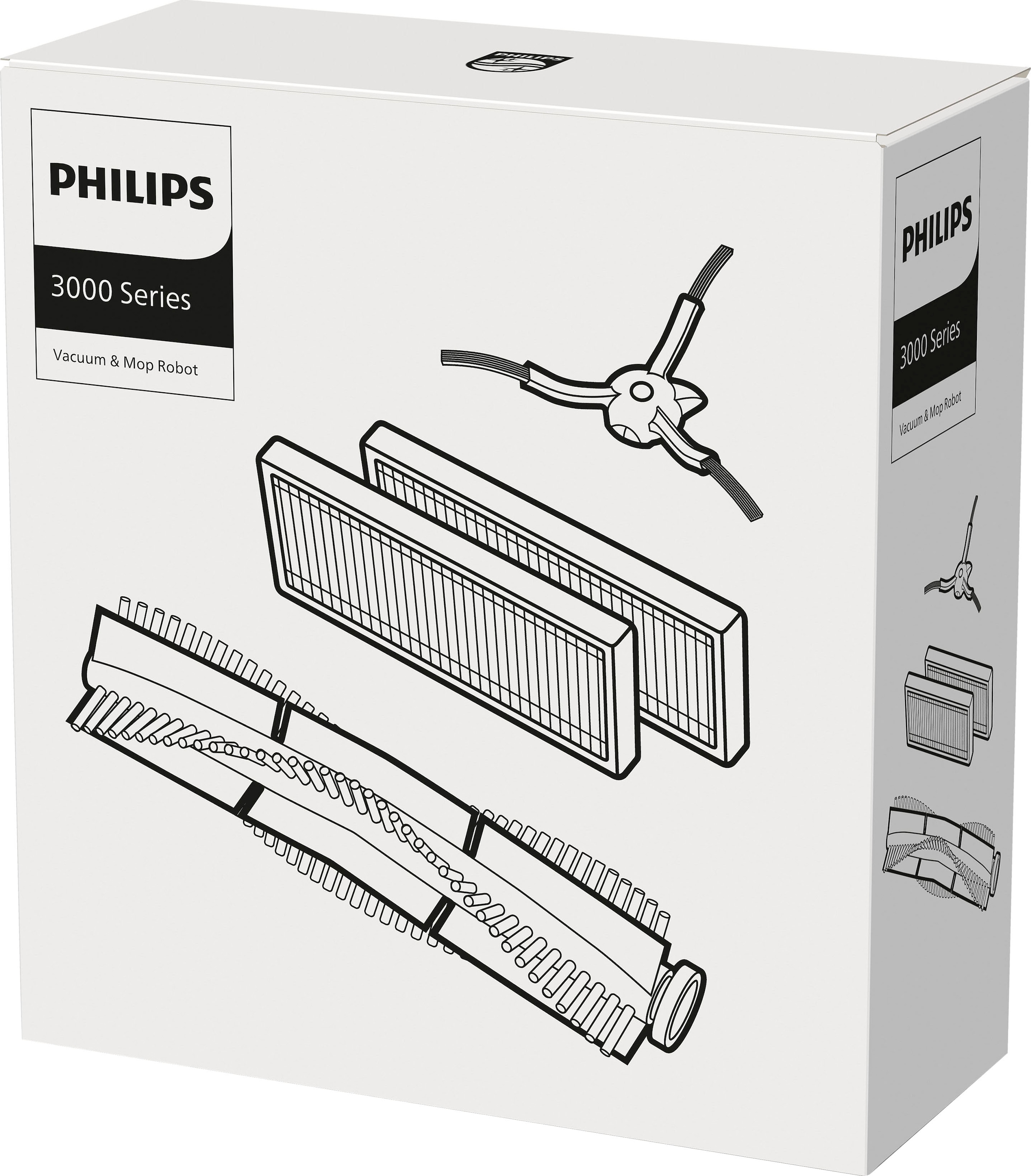 Image of Philips Bodenwischer-Set "XV1433/00" für Saugroboter XU3000/02, XU3110/02 mit 2x Filter, 1x Seitenbürsten