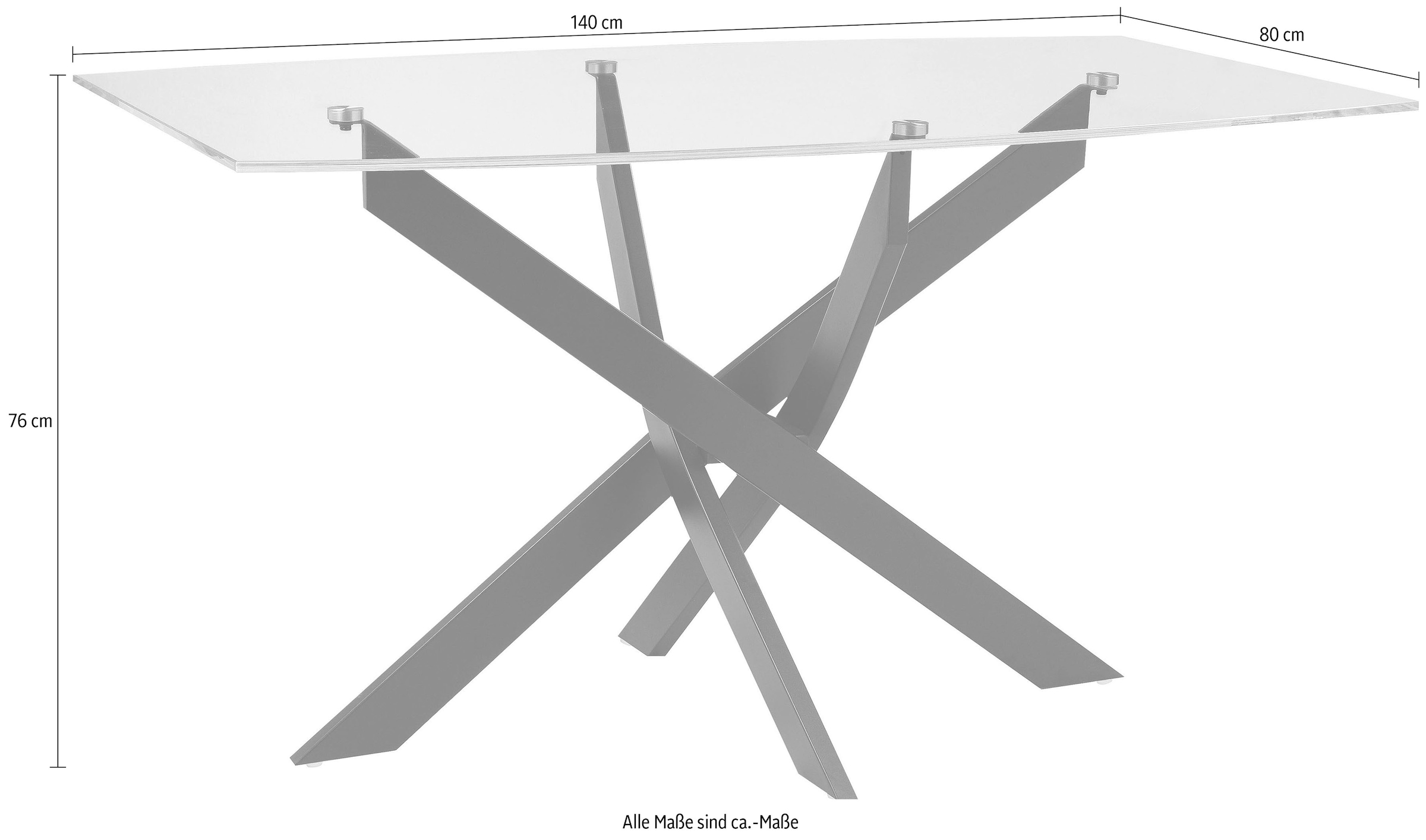 INOSIGN Esstisch »Kairi, TOPSELLER!«, Glastischplatte, pulverbeschichtetem Metallgestell, zwei Tischbreiten