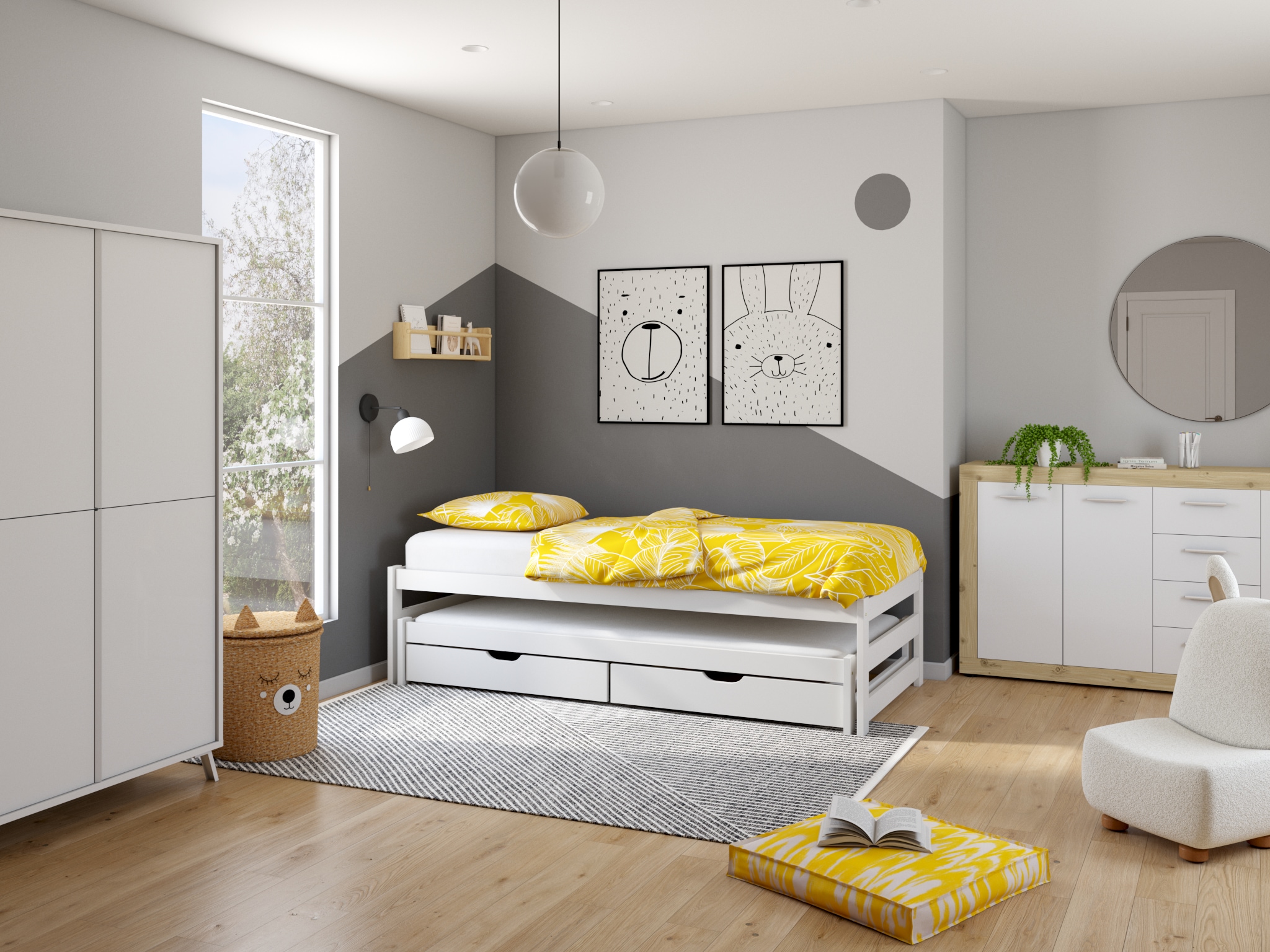 GOODproduct Lit fonctionnel »"TORGNY " mit 2 Schubladen« mit zwei Schlafplätzen, aus massiver Kiefer, FSC®-zertifiziert