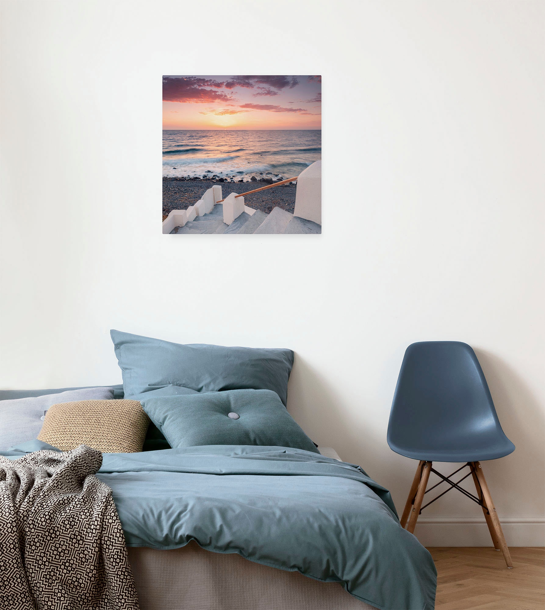 Image of Komar Leinwandbild "Greece Gateway - Grösse 40 x 40 cm" Baum Berge Blumen Blätter Foto Jahreszeiten Landschaft Meer Natur Palmen Strand Packung, 1 Stk. tlg. Keilrahmenbild mi Echtholzrahmen