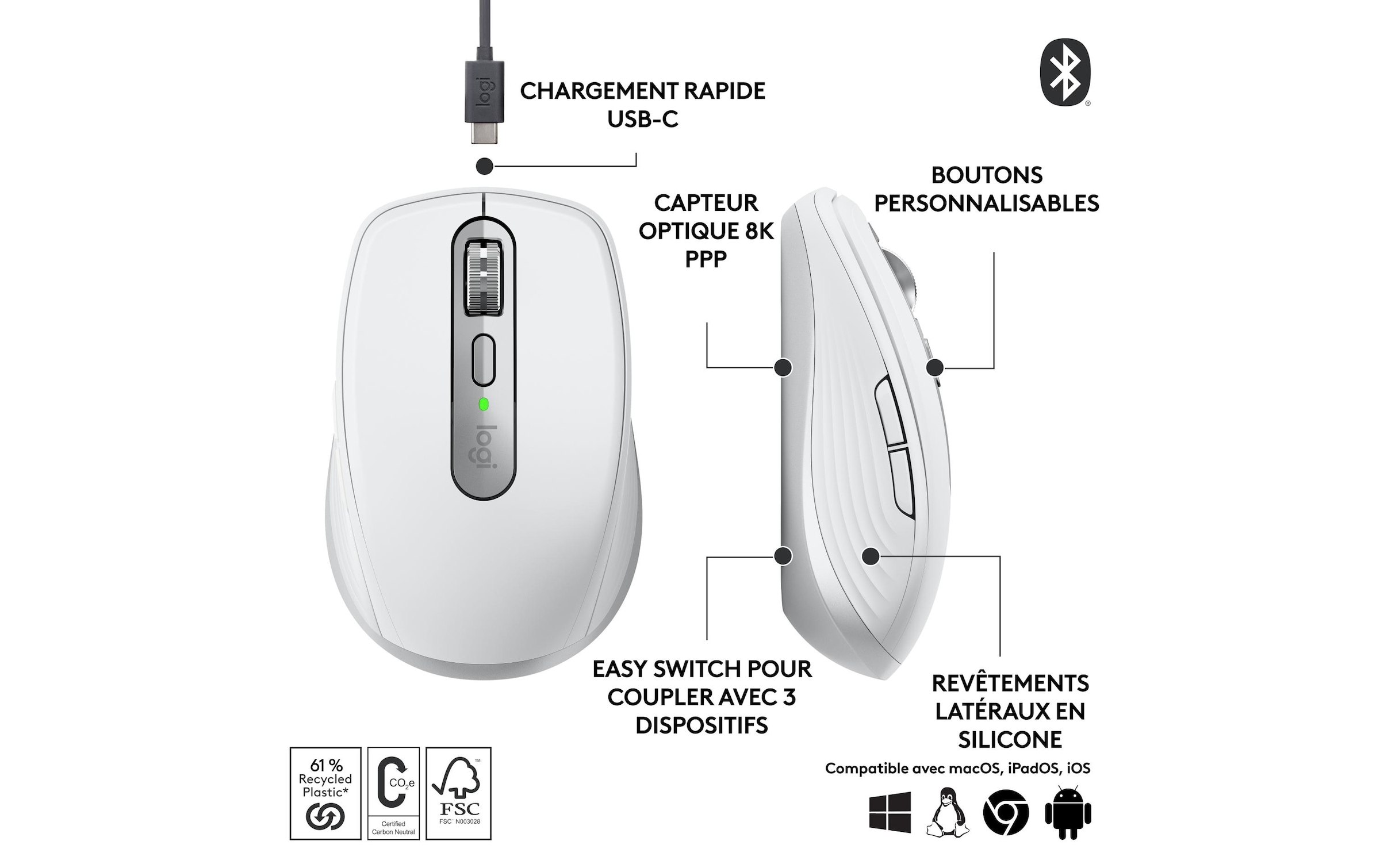 Logitech Maus »Maus MX Anywhere 3s Pale Grey«, kabellos