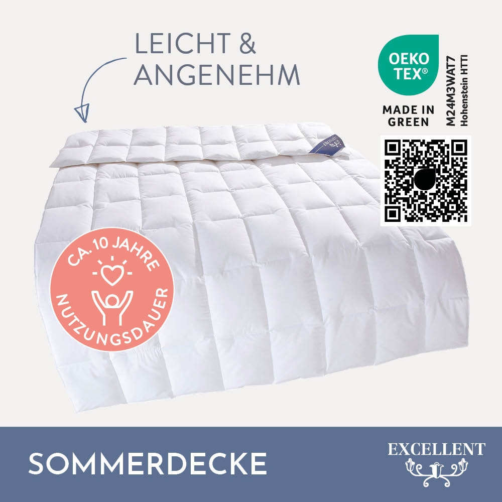Excellent Gänsedaunenbettdecke »Davos, Bettdecken für Sommer und Winter, Decke«, leicht, Füllung 100% Gänsedaunen, Bezug 100% Baumwolle, (1 St.), Bettdecke 135x200 cm, 155x220cm und weitere Grössen, Made in Germany