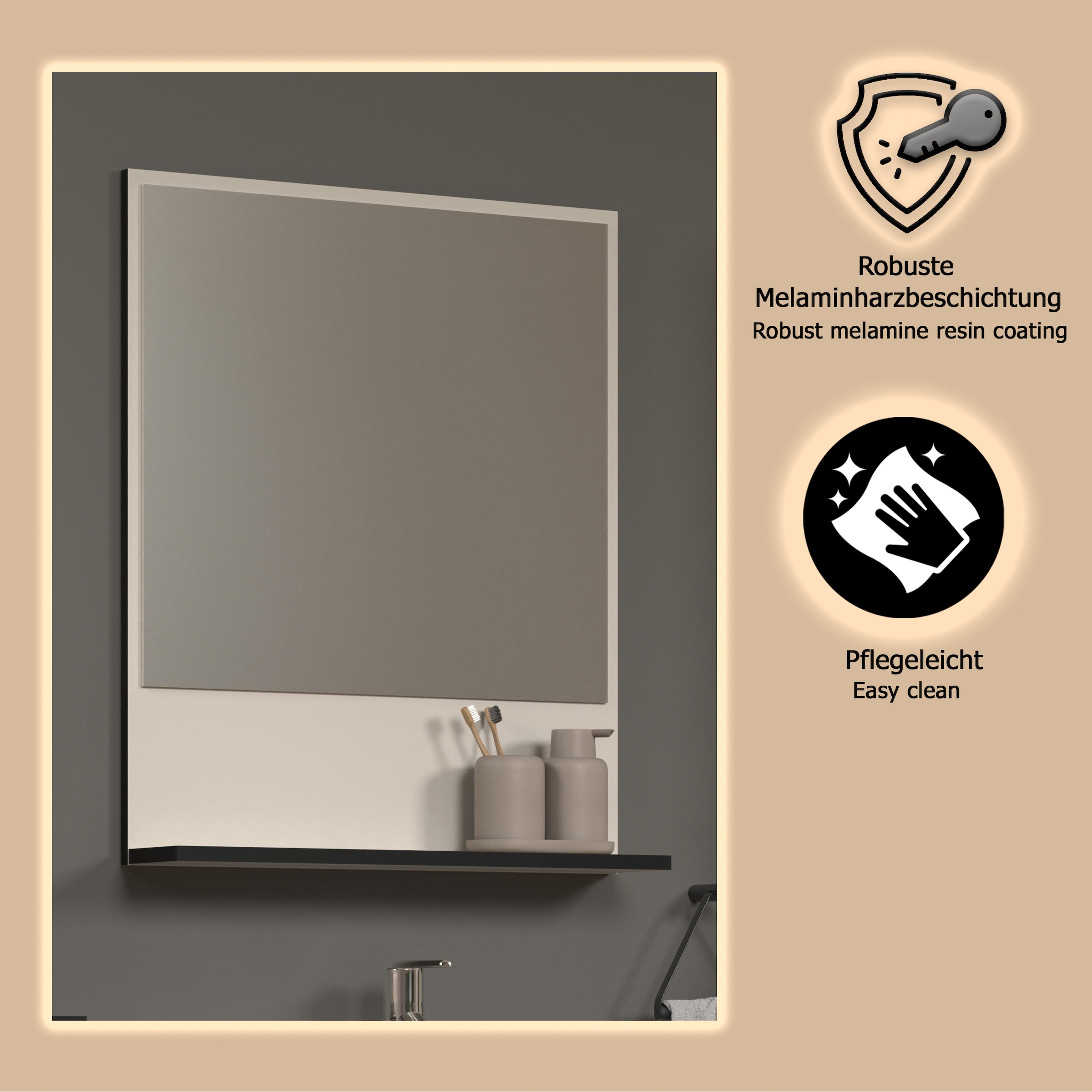 welltime Miroir de salle de bain »Amrum« Wandspiegel mit Ablage - (B/T/H) wahlweise 60 bis 80/14/74 cm