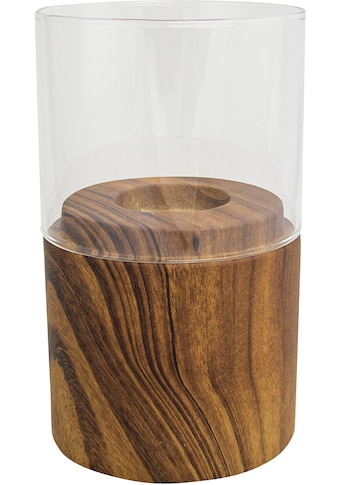 Teelichthalter »Holzdesign«, Natur-Look, Windlicht, aus Porzellan & Glas, Höhe 19 cm