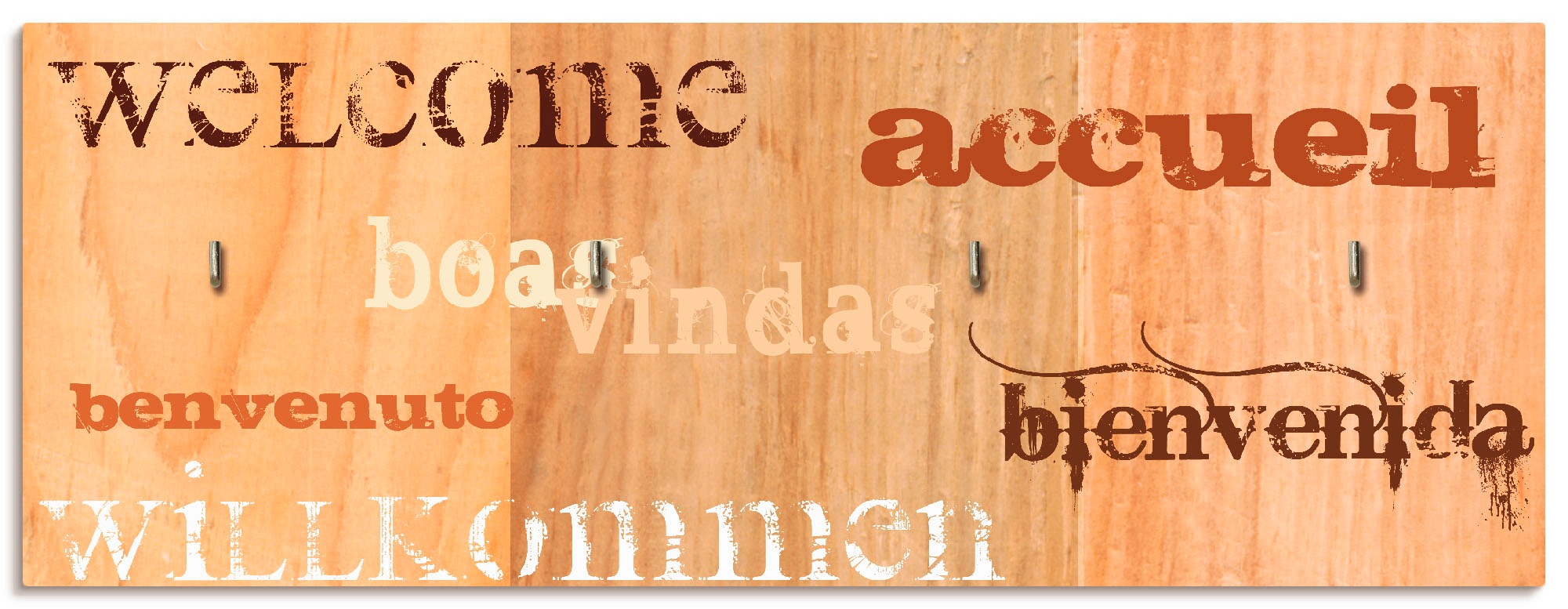 Image of Artland Hakenleiste »Willkommen«, aus Holz mit 4 Schlüsselhaken – Schlüsselboard, Schlüsselbretter, Schlüsselhalter, Schlüsselaufhänger für den Flur – Stil: Modern bei Ackermann Versand Schweiz