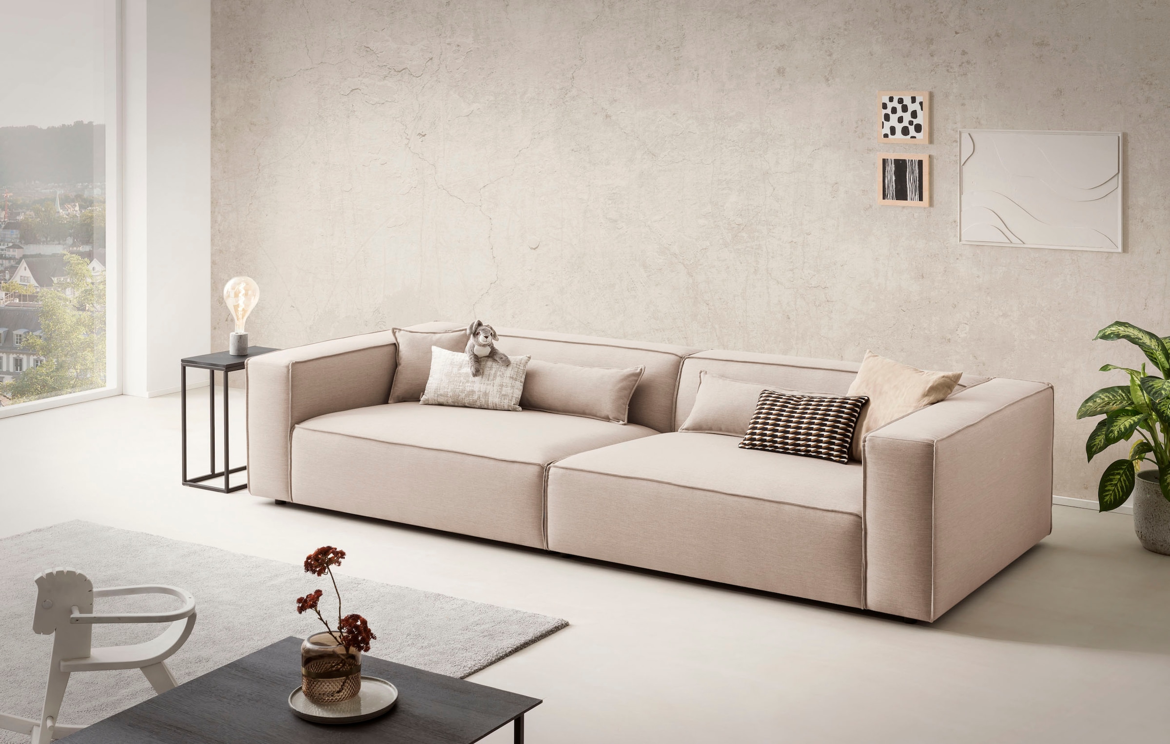 LeGer Home by Lena Gercke 3-Sitzer »PIARA, XXL Sofa mit Kedernaht, Big-Sofa in Cord oder Leinenoptik«, schwarze Füsse, bequemer Sitzkomfort, extra tiefe Sitzfläche