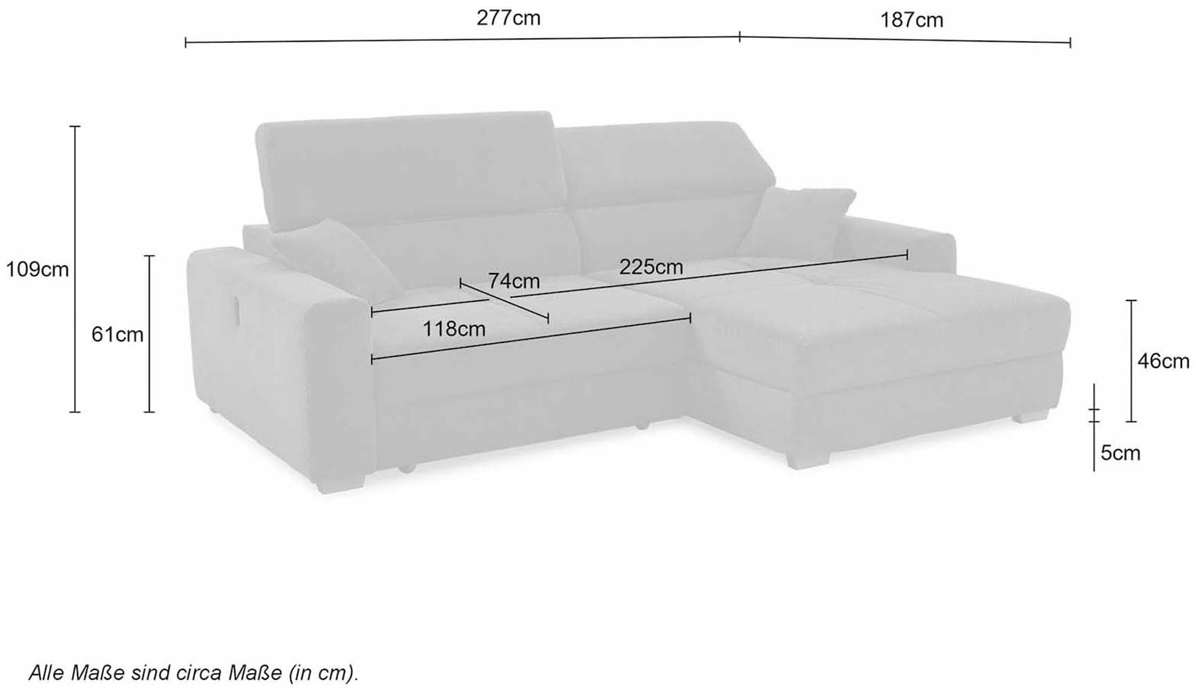 Jockenhöfer Gruppe Ecksofa »Slider L-Form, B: 277 cm Couch, 60cm elektrische Sitztiefenverstellung« 140kg Belastbarkeit, USB-Anschluss, Kopfteilverstellung & Zierkissen