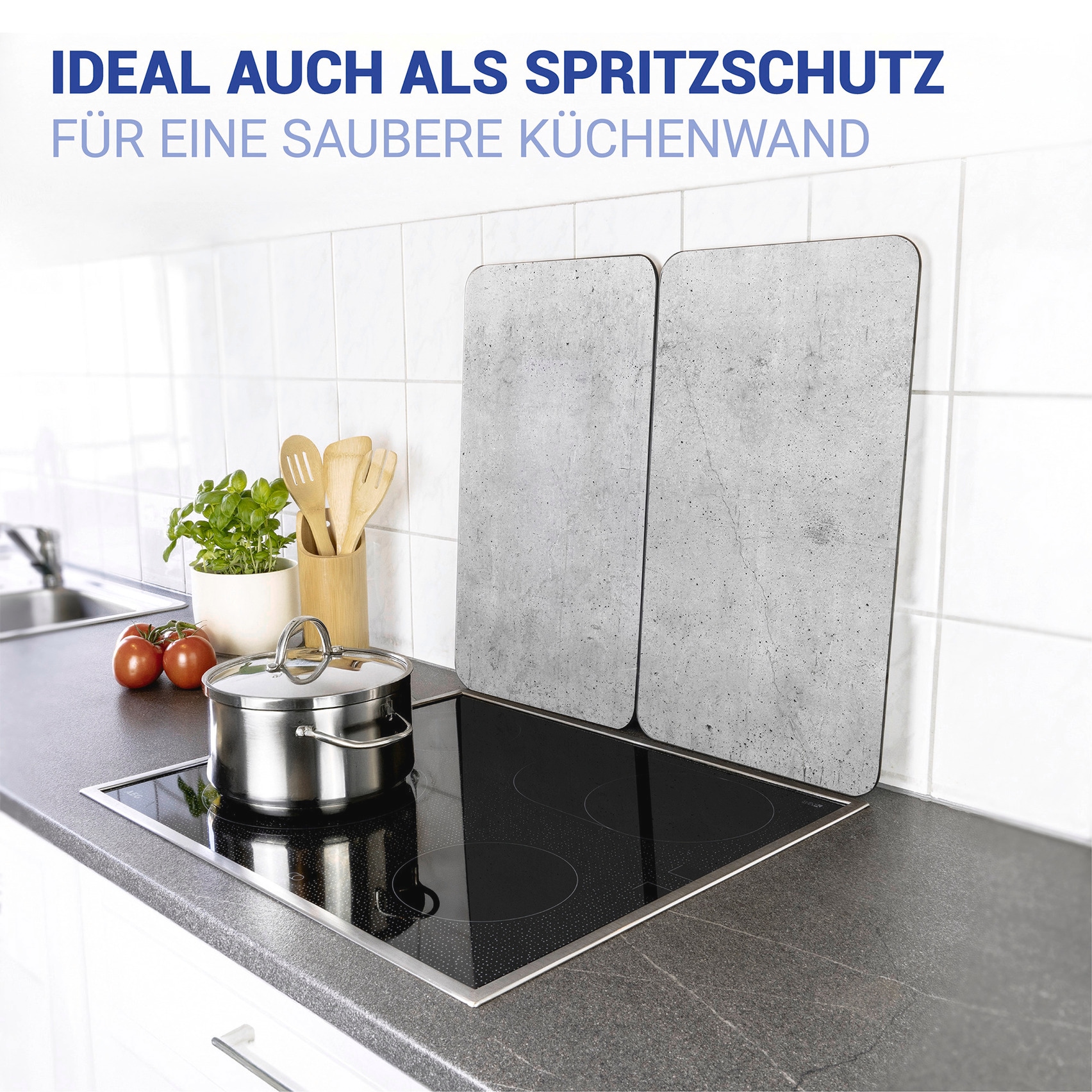 WENKO Herd-Abdeckplatte »Universal Modell Beton«, (Set, 2 tlg.), Herdabdeckung für alle Herdarten, kratzfest, mit rutschfesten Füssen