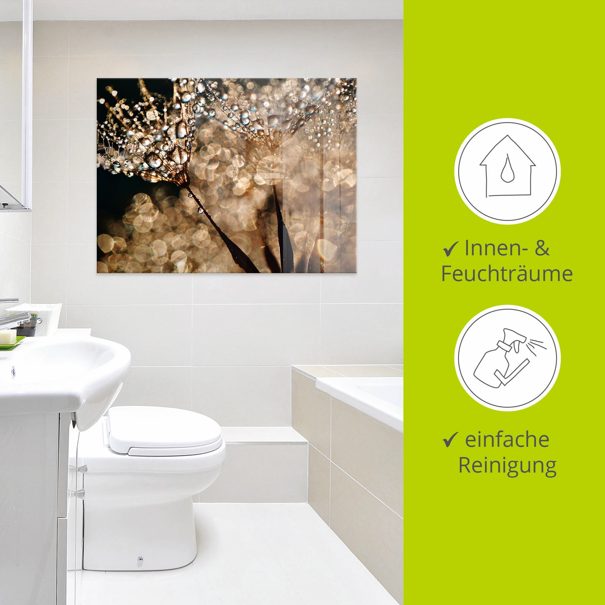 Artland Tableau en verre »Pusteblume Goldschimmer« 1 cuis tlg. in verschiedenen Grössen