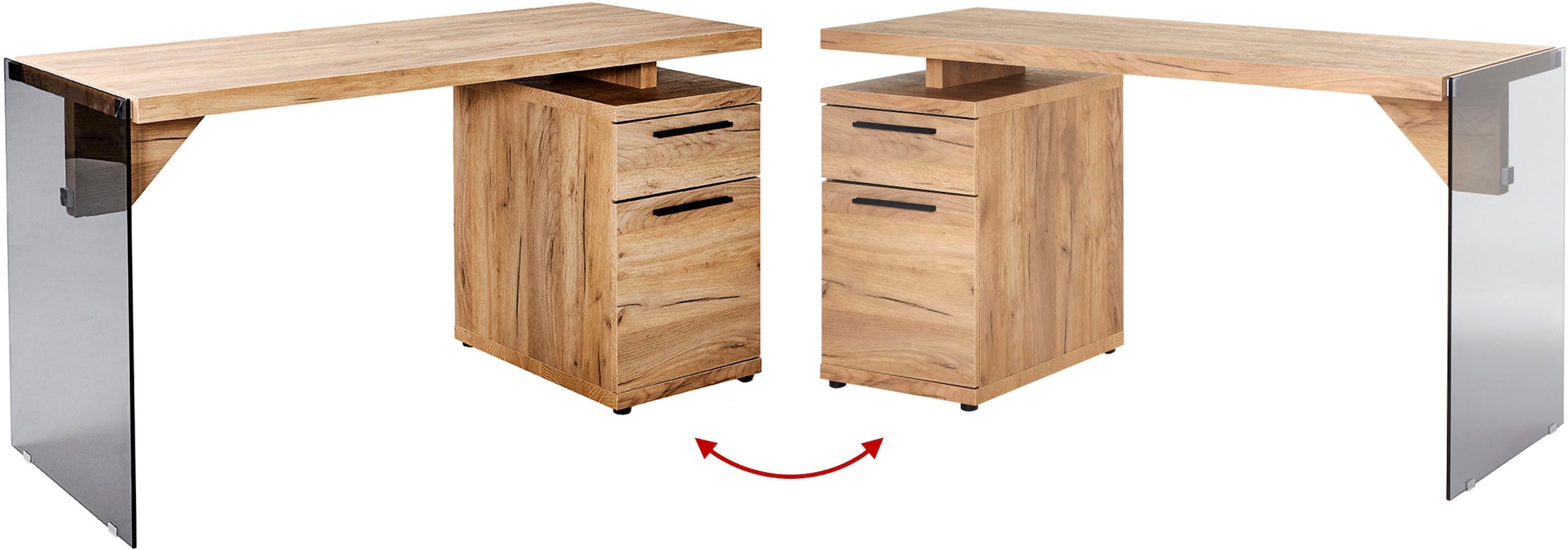 Jahnke Schreibtisch »LUX C 140« wechselseitig montierbar, Seitenteil aus ESG Sicherheitsglas