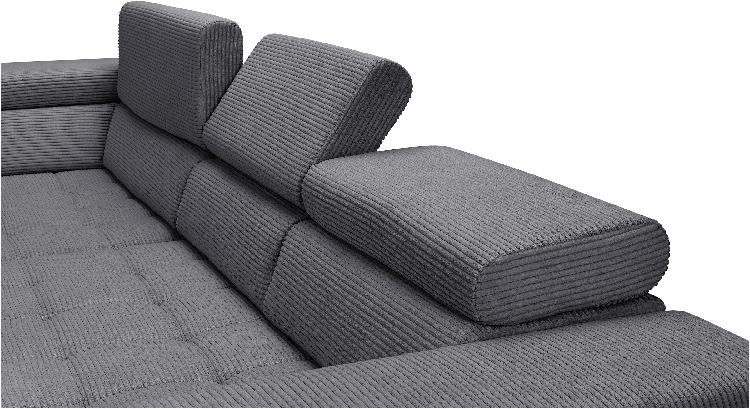 exxpo - sofa fashion Ecksofa »Elianos, hoher Sitzkomfort, aufwendige Kreuzsteppung im Sitz, L-Form« Kopfteile & Sitztiefe verstellbar, ohne Bettfunktion, Cord, antrazit