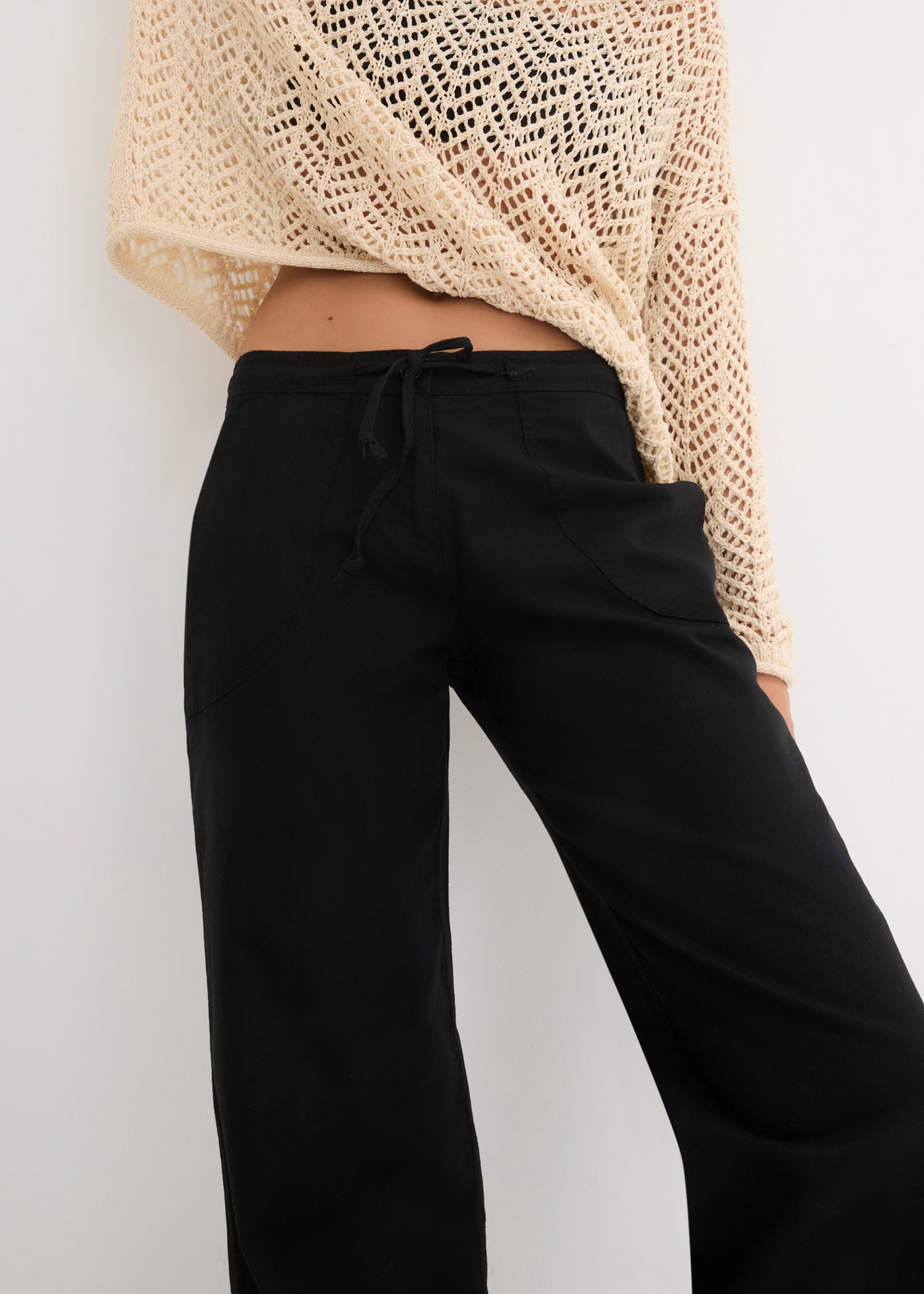 bonprix Leinenhose  Loose Fit, mit Kordelzugbund, mit Eingrifftaschen, mit Gesässtaschen