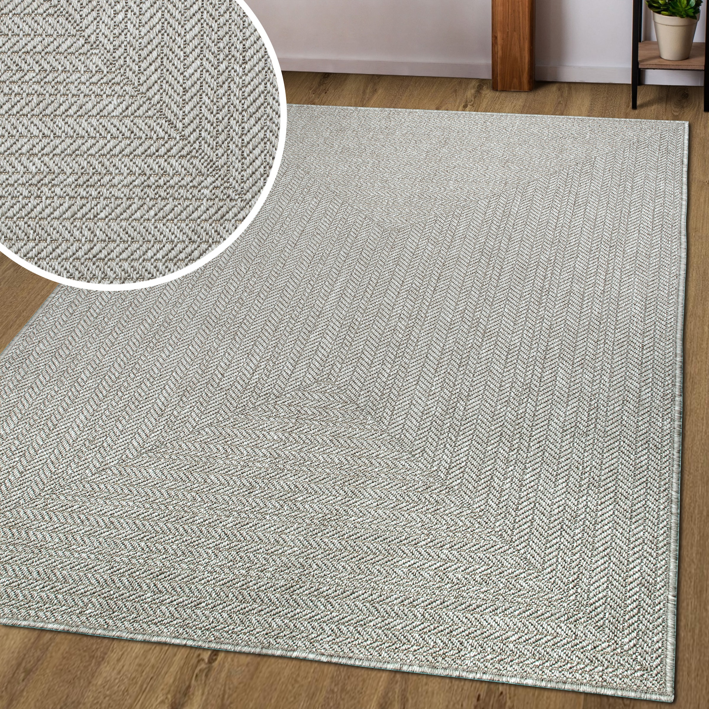 GOODproduct Teppich »Aliv, Fischgräten-Design auch für Balkon und Terrasse« rechteckig 3 mm Höhe In- und Outdoor geeignet, Wetterfest & UV-beständig