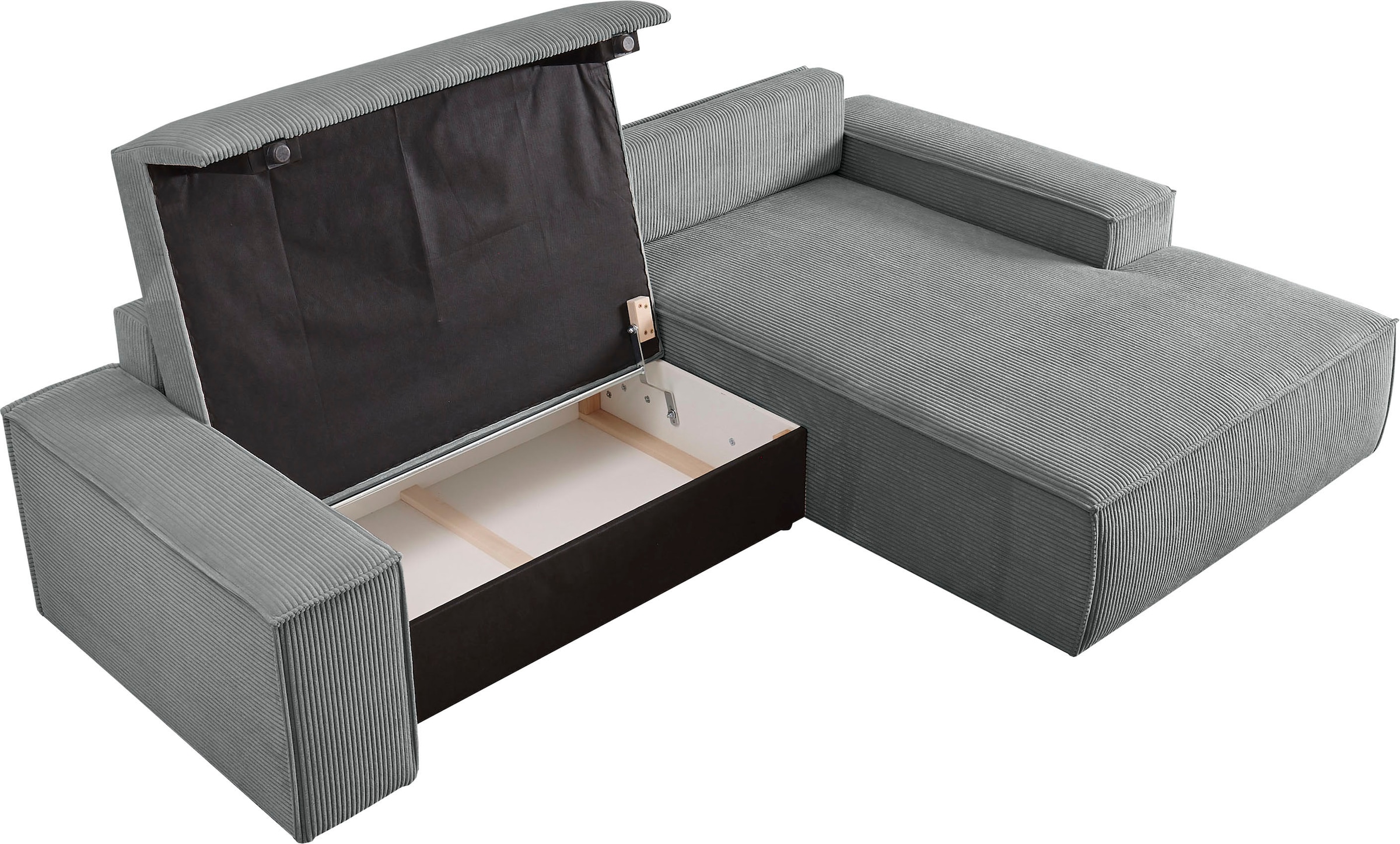 Home affaire Ecksofa SHERWOOD Schlafsofa 267 cm, L-Form, Schlaffunktion mit Bettkasten (210x136 cm), Cord, Vintage, Samtvelours