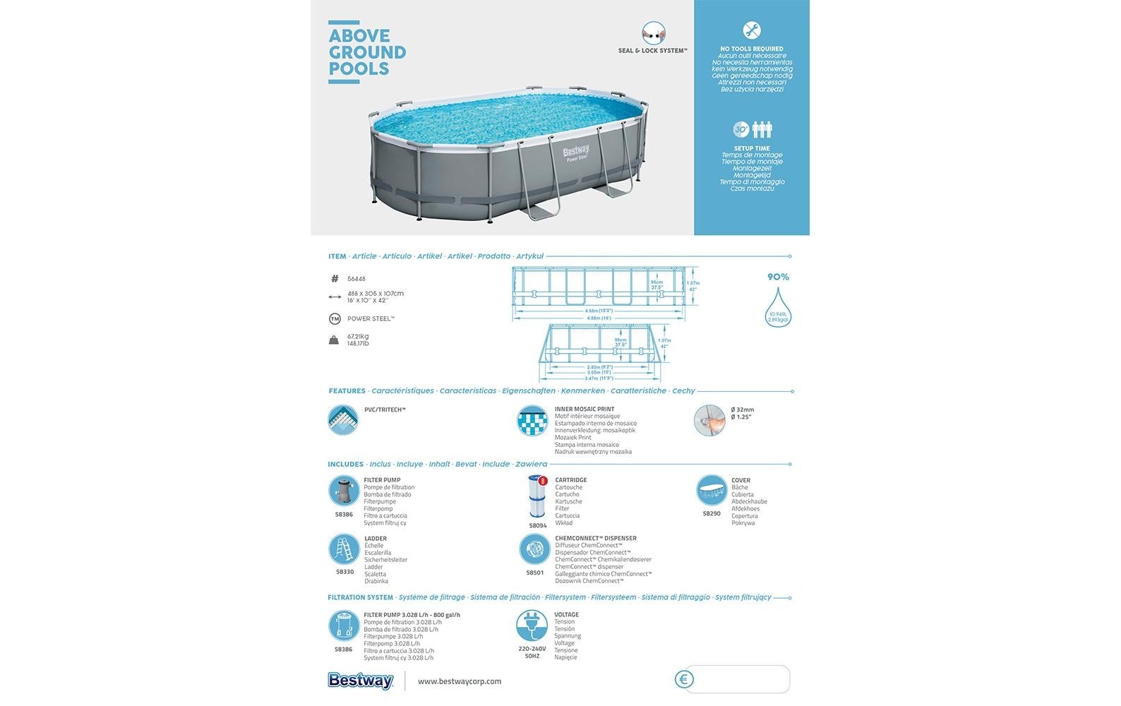 Bestway Pool »Power Steel Frame Komplett-Set 488 x 305 347 x107cm«