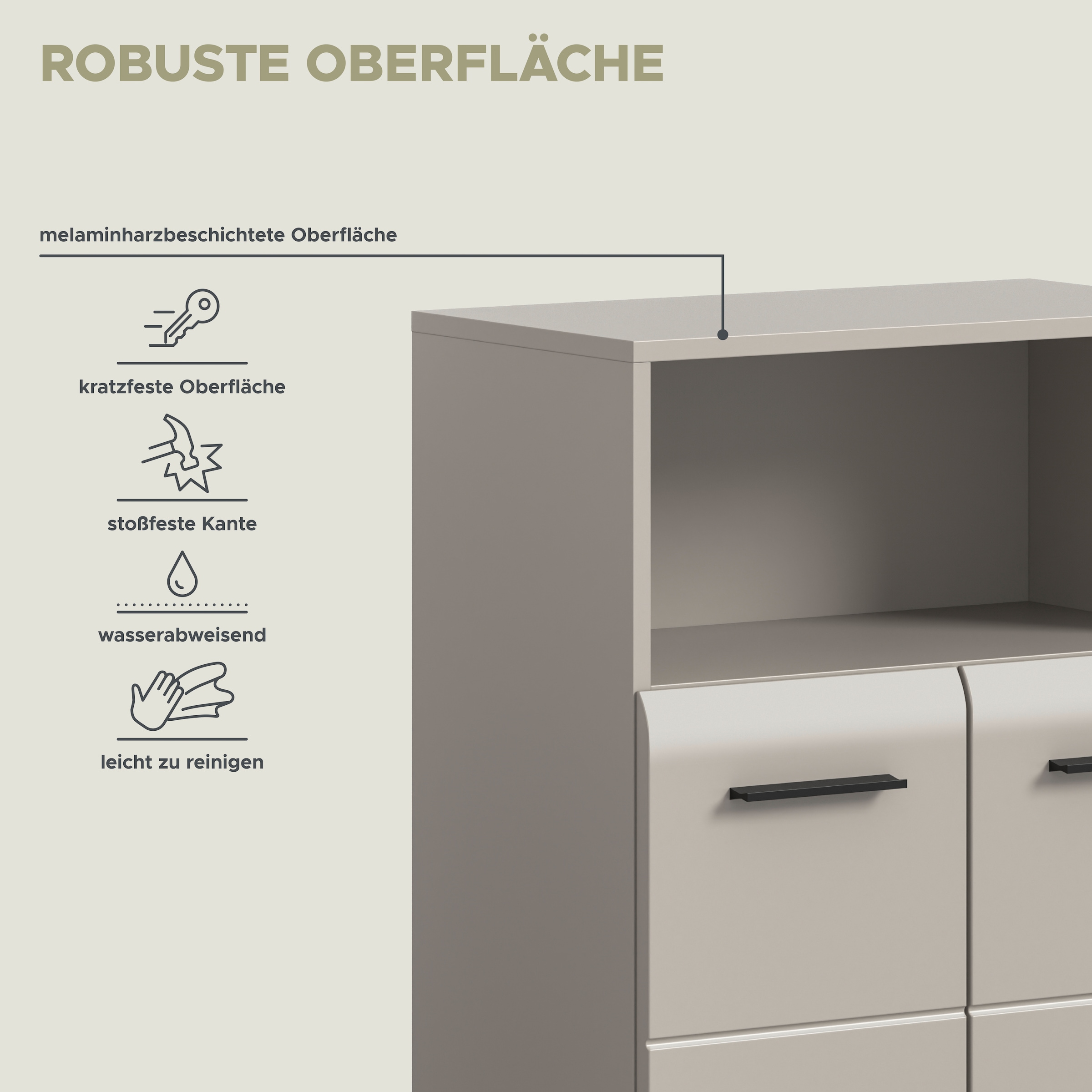 welltime Armoire intermédiaire »FLORENZ,  Breite 60 cm, 2 Türen, 1 Fachboden, 1 offene Fach« TOPSELLER!, 1 cuis tlg. hochwertige MDF Front, Griff schwarz, Badschrank, Bad